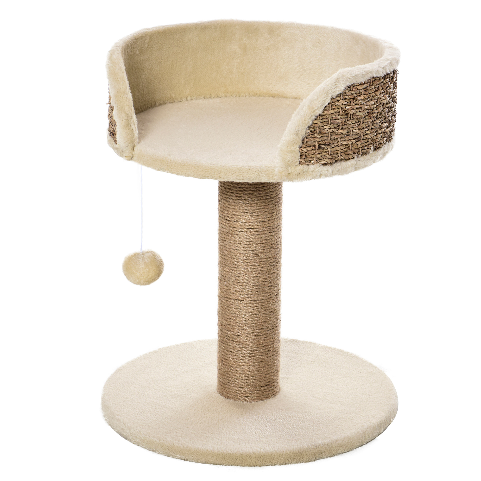 Kratzbaum Katzenbett Katzenkorb, inkl. Spielball, 40 cm x 40  cm x 49cm, Natur + Cremeweiß