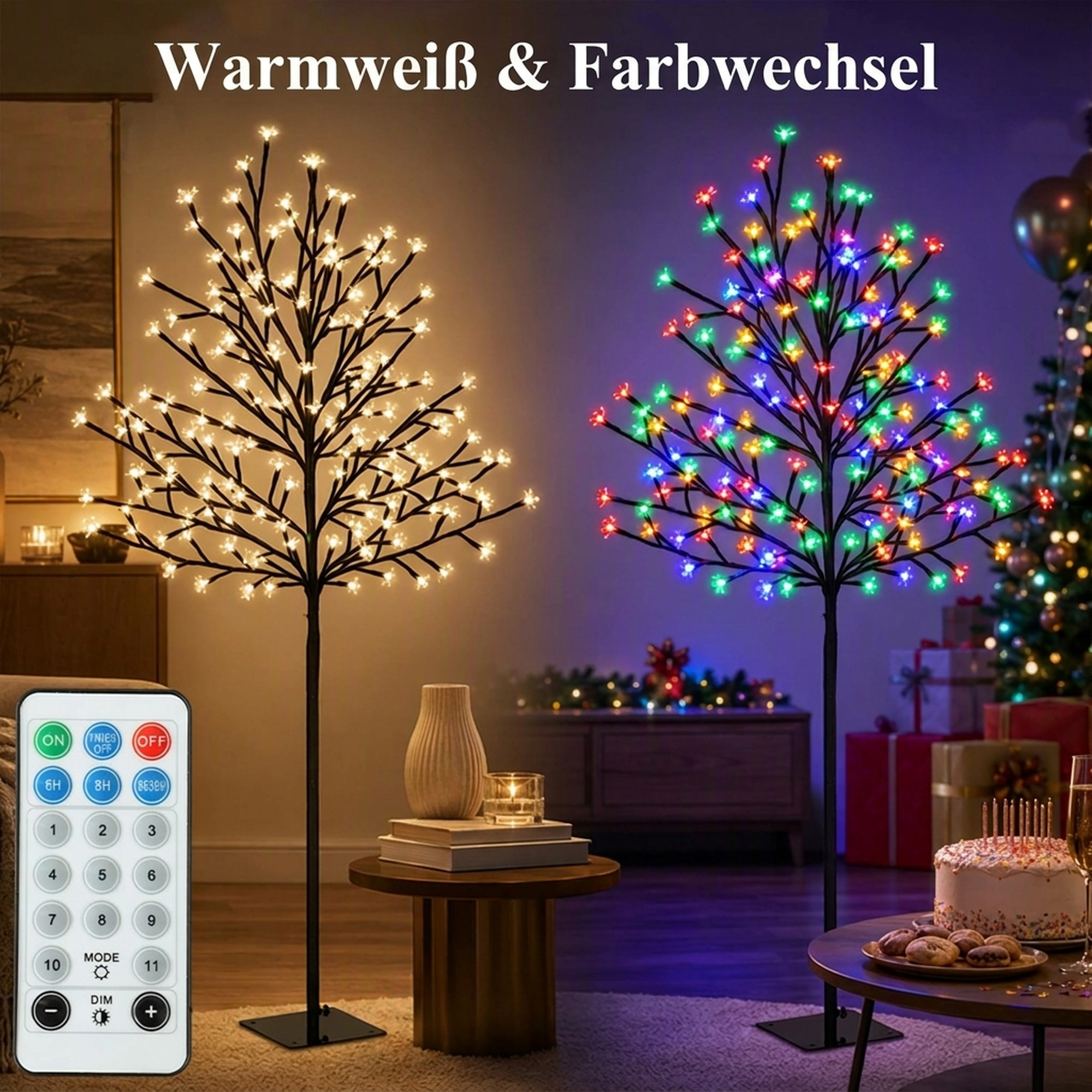 LED-Kirschblütenbaum 150 cm mit 160 LEDs, künstlicher Leuchtbaum mit 20 biegsamen Zweigen, Weihnachtsdeko