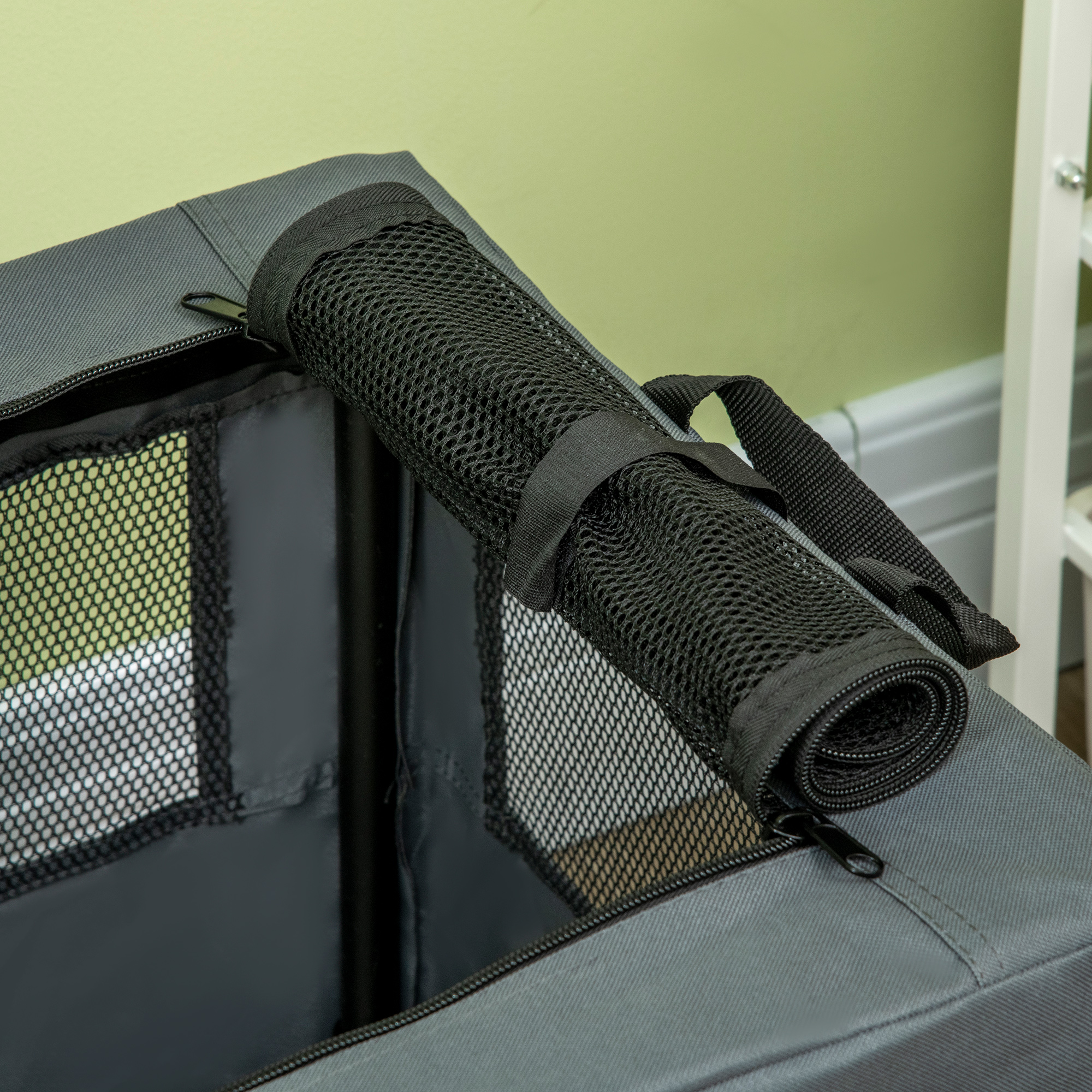 Transportbox, faltbar, 3 Eingänge, Innenkissen, für Hunde und Katzen bis 4 kg/40 cm, grau