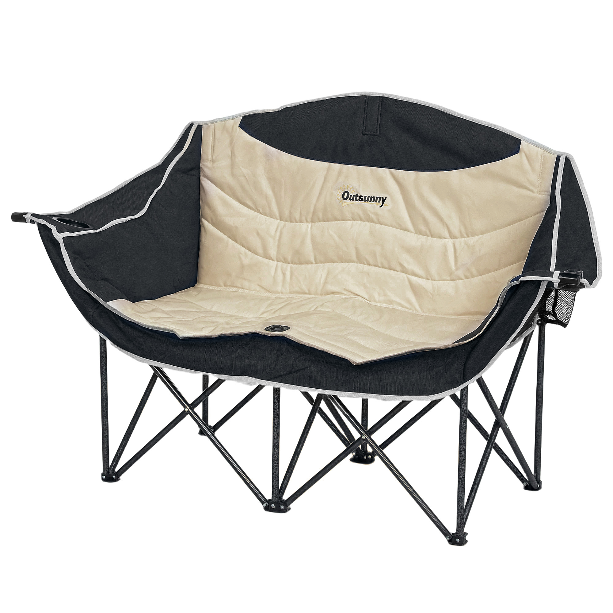 Faltstuhl faltbar 2 Sitzer Campingstuhl mit Getränkehalter Tragetasche bis 250kg belastbar Khaki