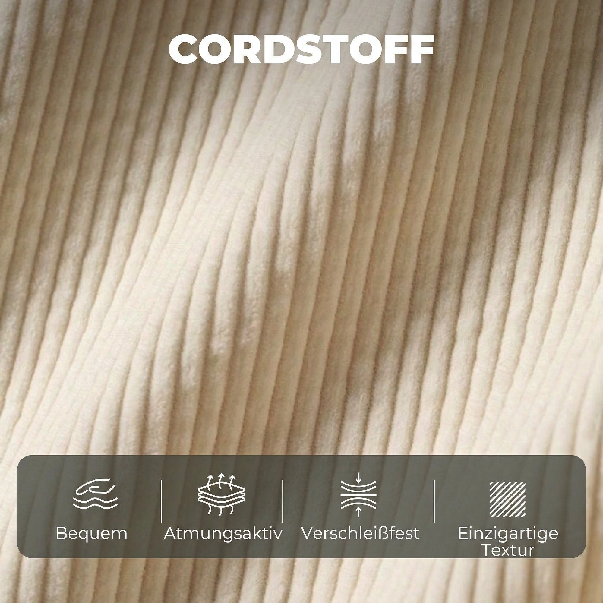 Sofa 2 Sitzer Couch mit 2 Wurfkissen, Stauraum Massivholzfüßen Kleine modern Loveseat Corduroy 117 x 63 x 79 cm Beige