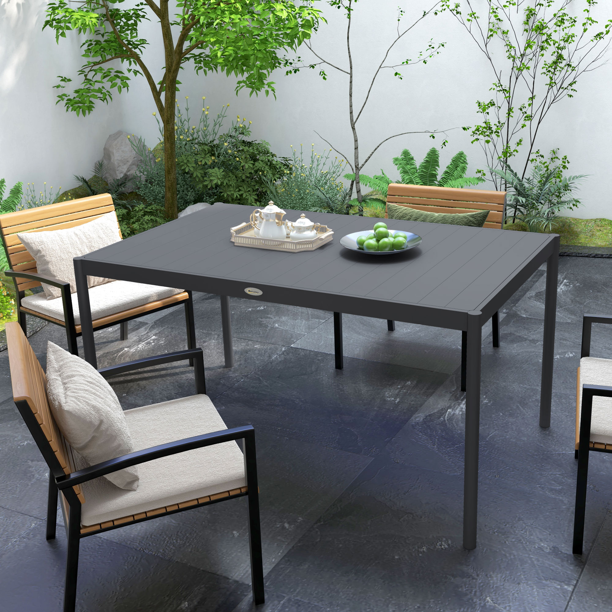 Gartentisch Outdoortisch, wetterbeständig, Aluminium, 145 x 90 x 74 cm, Dunkelgrau