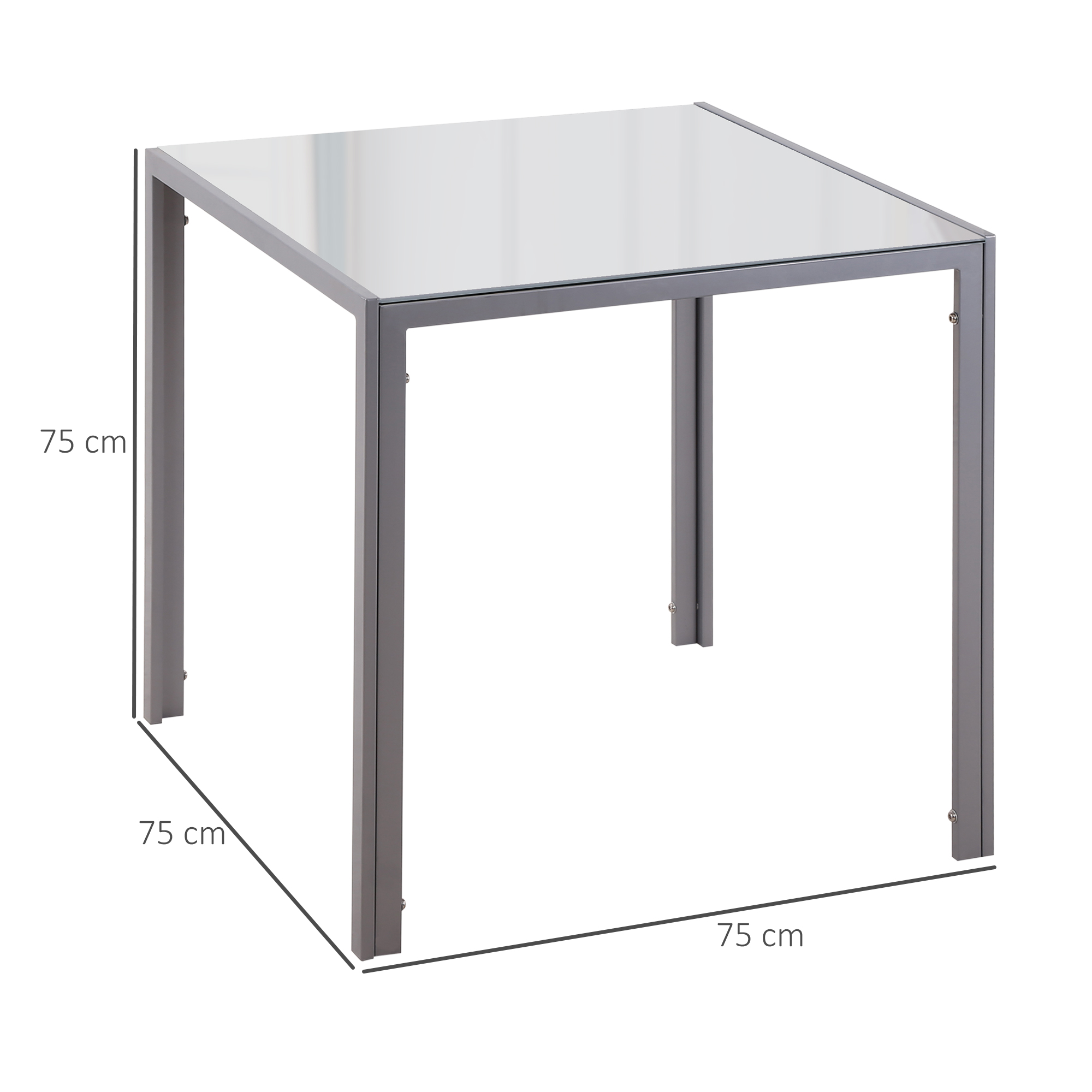 Esstisch Küchentisch Glastisch Quadratischer Tisch, Glasplatte, kompaktes Design, Grau