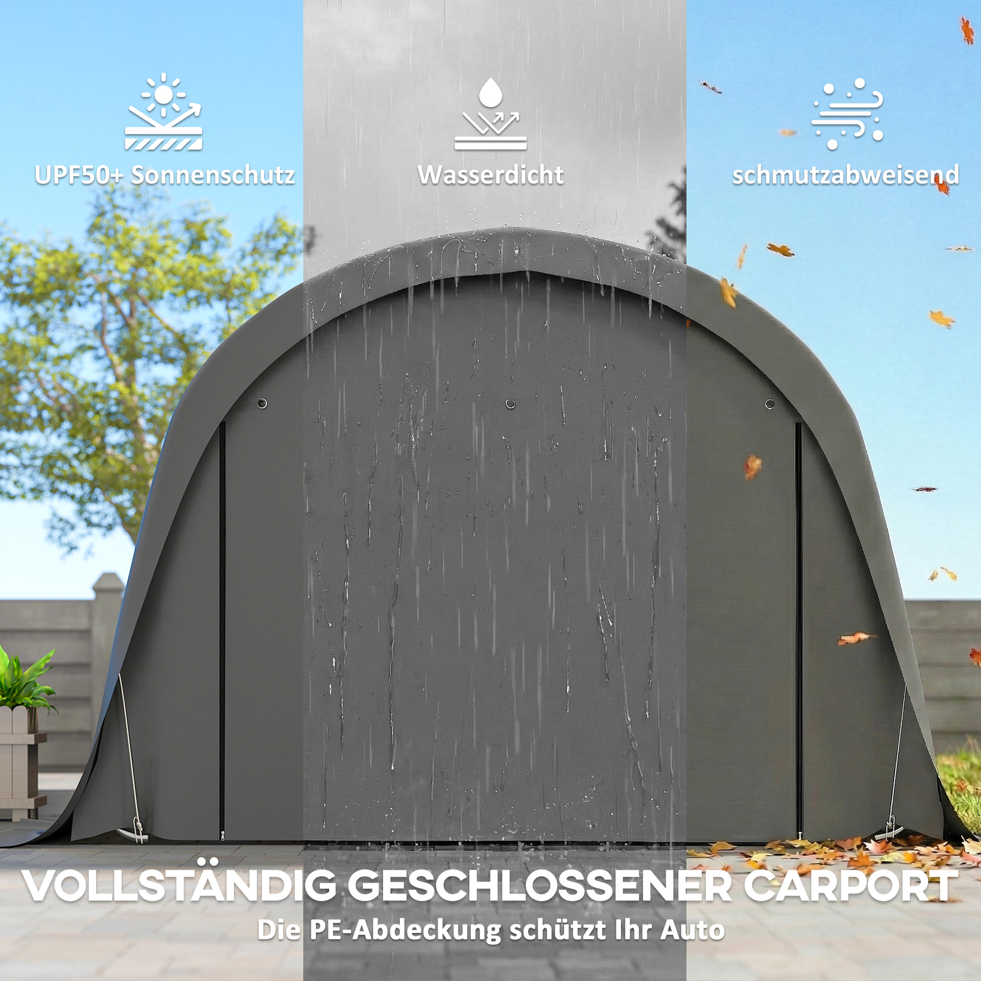 Carport Zeltgarage 3x6m Winterfest wasserdichtes Lagerzelt mit abnehmbaren Seitenwänden großer Rolltor, UPF50+