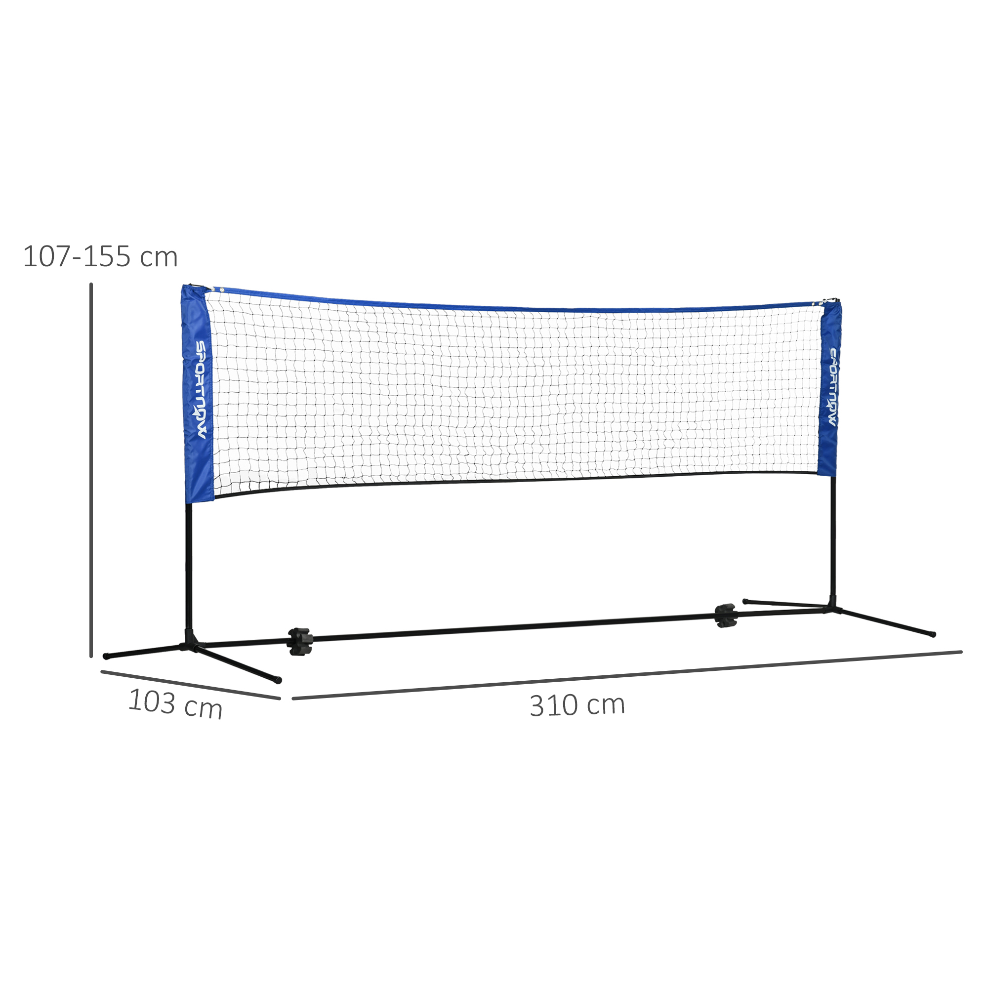 Badmintonnetz, höhenverstellbar, faltbar, mit Tragetasche, 3,10m, Schwarz/Blau