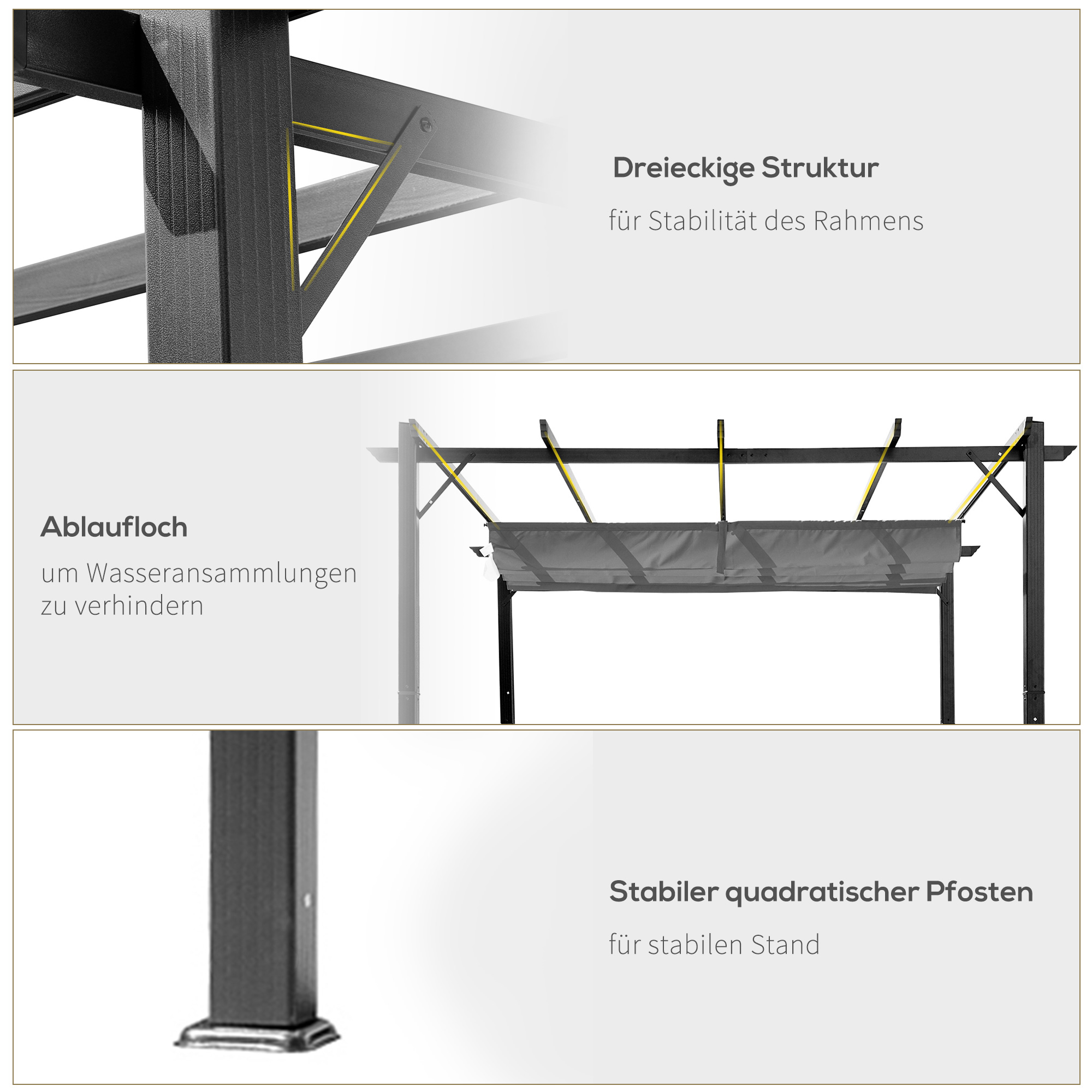 Pergola Pavillon Terrassenüberdachung mit Schiebedach Garten Alu Kohlegrau+Dunkelgrau 3x3x2,23 m