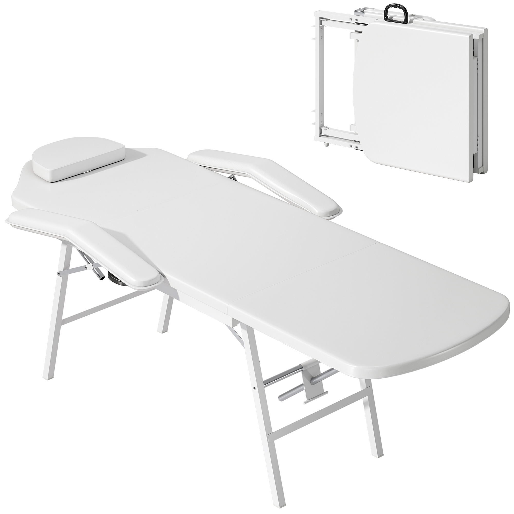 Tragbarer Massagetisch, Klappbare Massageliege mit Kunstleder-Bezug, Schaumstoff-Polsterung, Stahlrahmen, Weiß