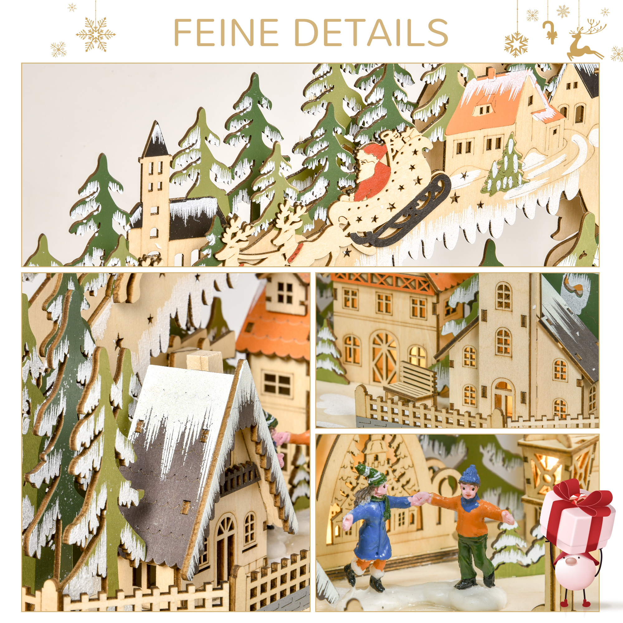 Adventskalender Weichnachtsdekoration Weihnachtsdeko, 24 Schubladen, LED-Lichter, 39 cm x 9 cm x 42 cm, Weiß + Grün