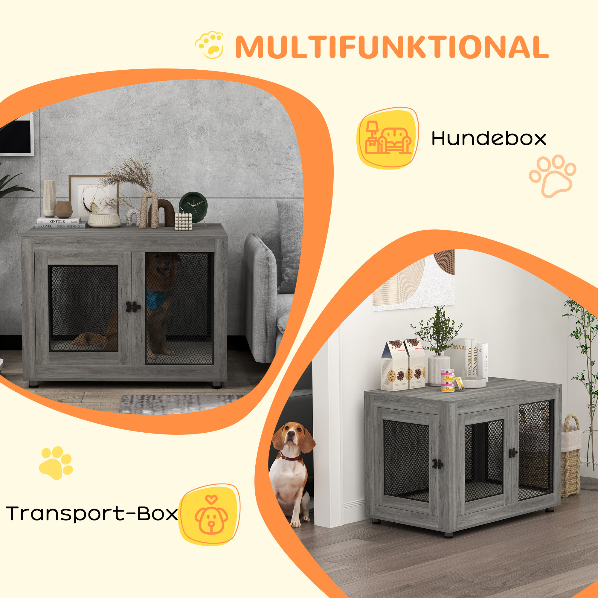 Hundebox, Welpenbox, mit Ablagefläche, wasserabweisendes Kissen, Stahlgitter, verstellbare Füße, 94x60x71,5 cm