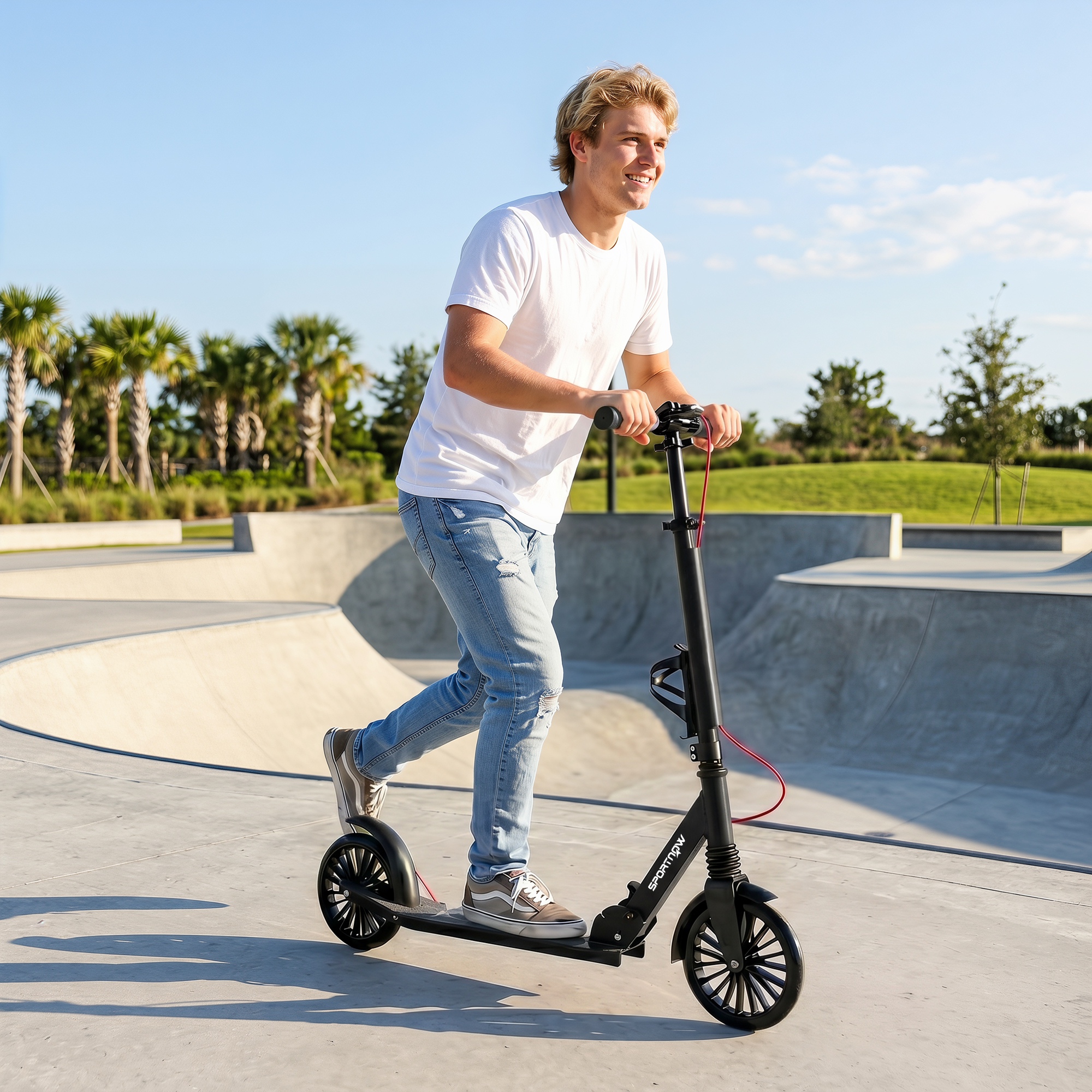 Cityroller aluminium höhenverstellbar & klappbar Scooter mit 200 mm PU-Räder ABEC-7 Kugellager Dual-Bremssystem