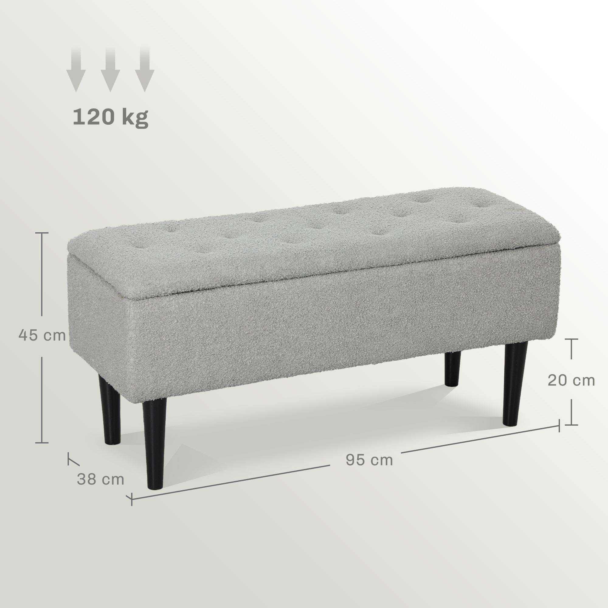 Sitztruhe, Sitzbank mit Stauraum, bis 120kg, Samtoptik, 95x38x45cm, Grau