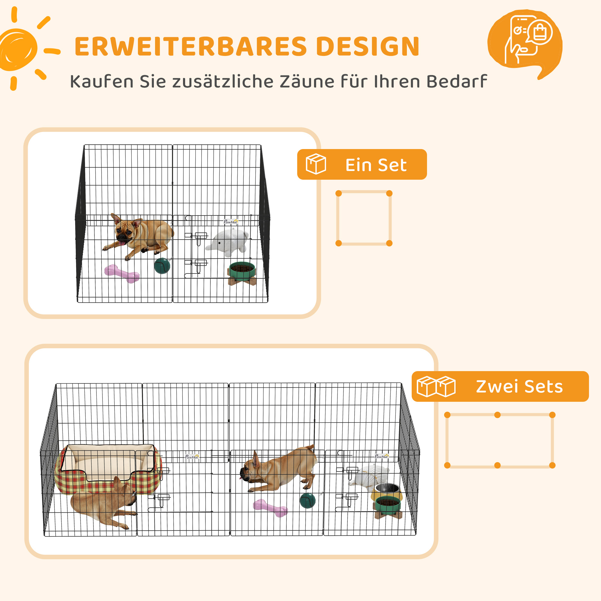 Haustierlaufstall, Spielgehege für Welpen und kleine Hunde, mit Tür, Indoor- und Outdoor-tauglich, 61 cm, Schwarz