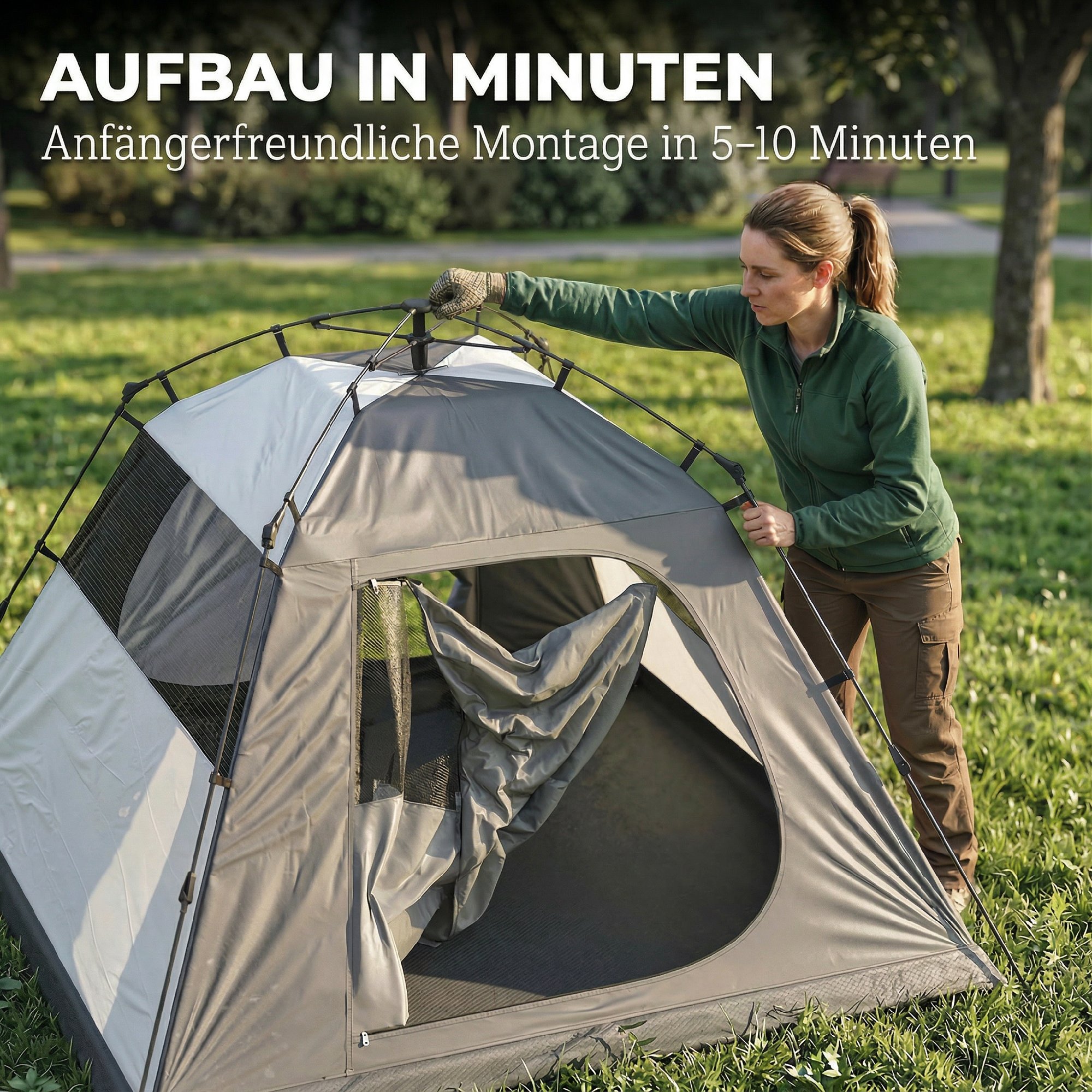 Campingzelt 2 Personen 3000mm Wasserdicht & Winddicht Kuppelzelt mit 2 Türen 2 Netzfenstern 2 Seitenfenster Tragetasche