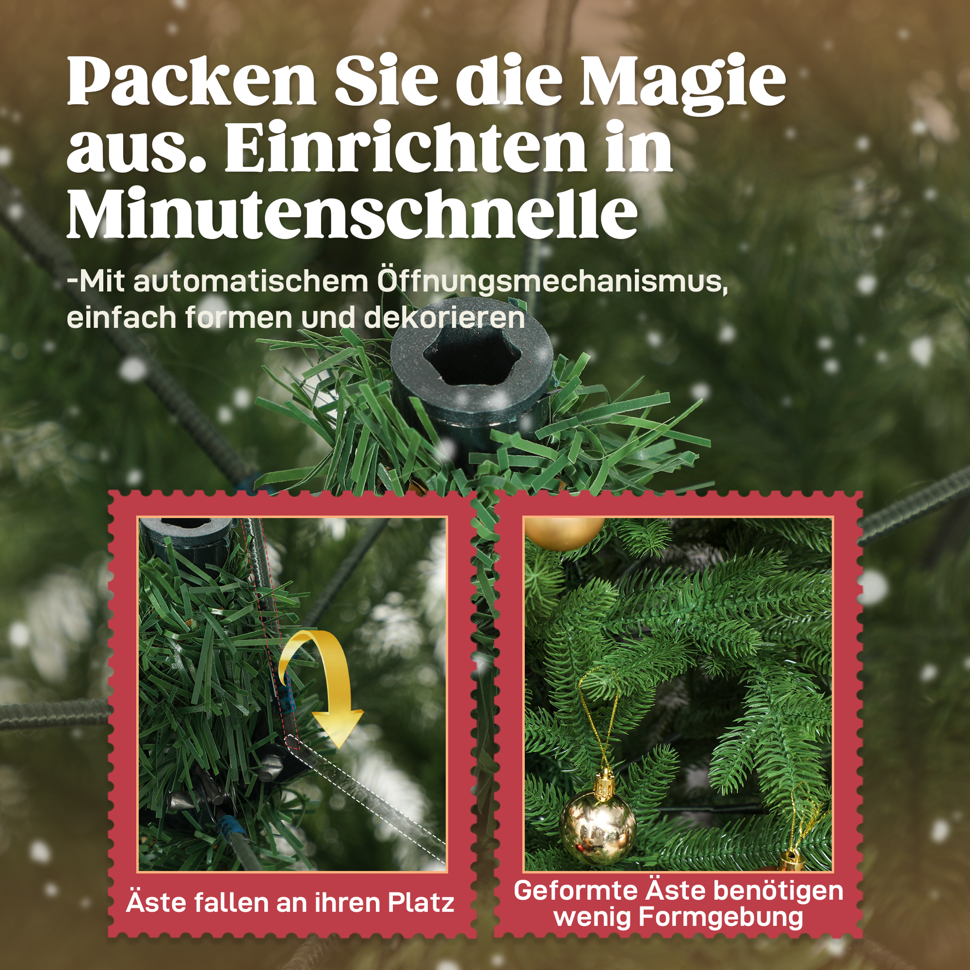 Künstlicher Weihnachtsbaum, realistisches Aussehen, klappbare Zweige, Holzsockel