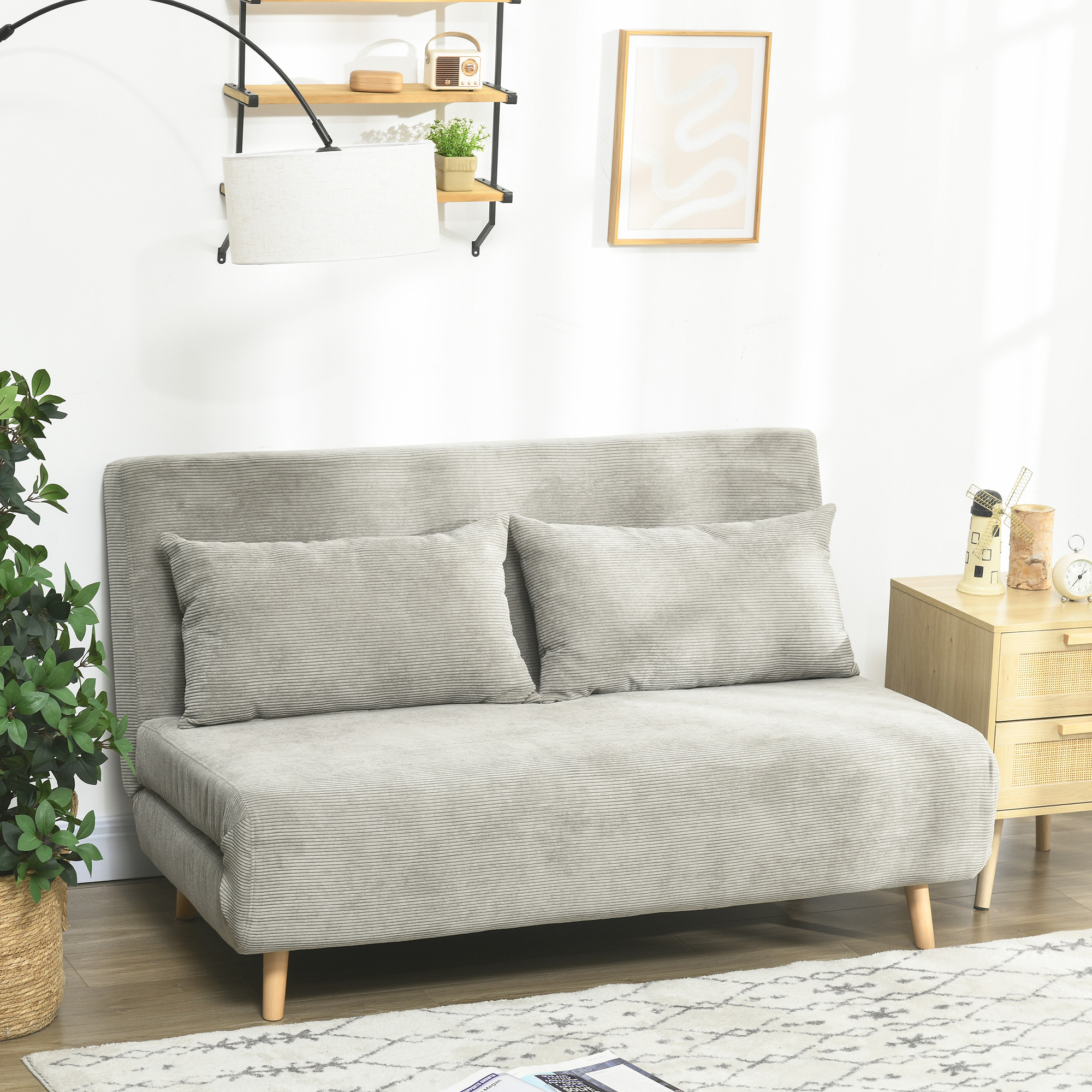 Schlafsofa, Gästebett, 3-fach verstellbare Rückenlehne, Leinenoptik, bis 120 kg, 141 x 90 x 81 cm, Grau