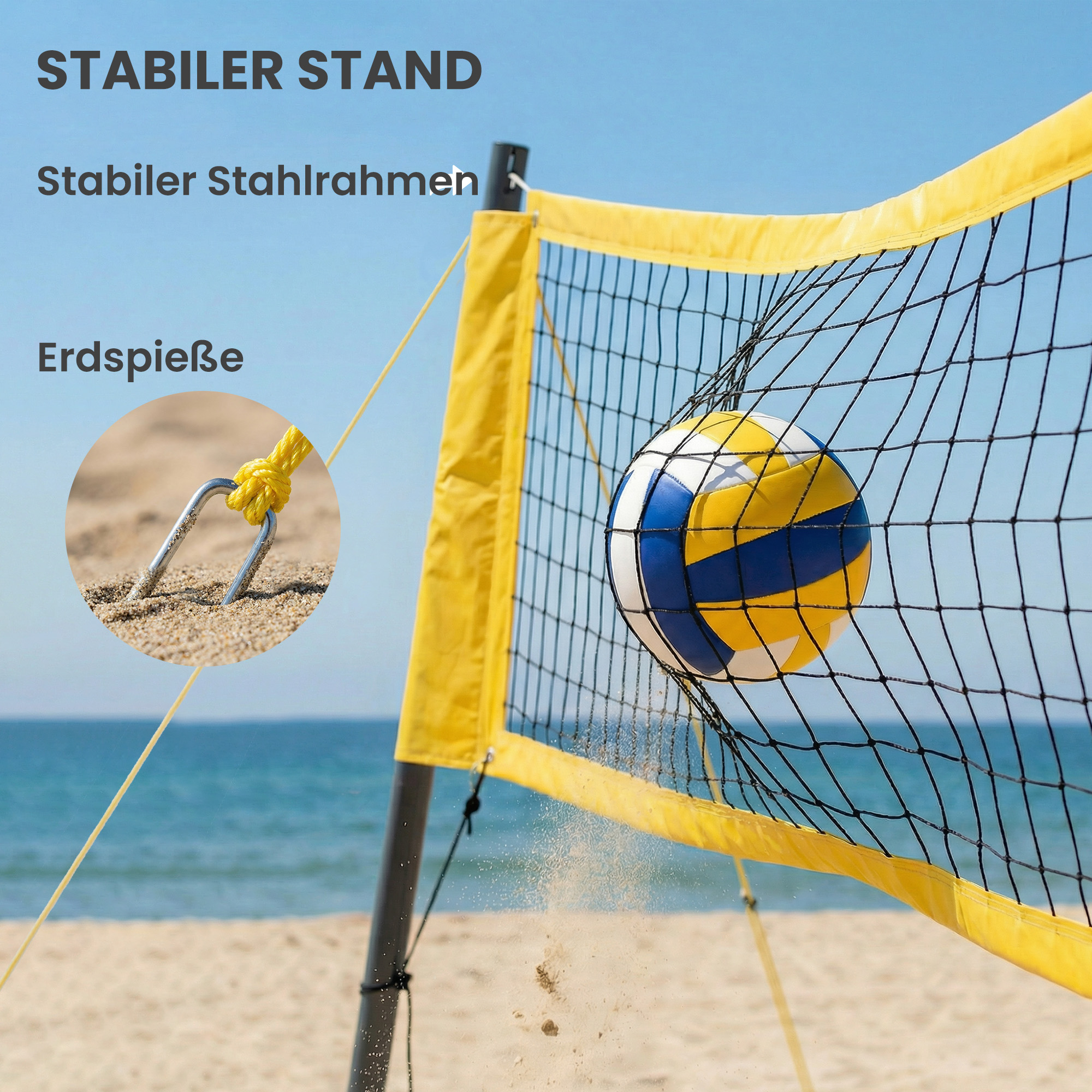 Volleyballnetz Set Tragbar Volleyball-Set mit höhenverstellbar Stahlpfosten Tragetasche 950 x 100 x 248 cm Schwarz