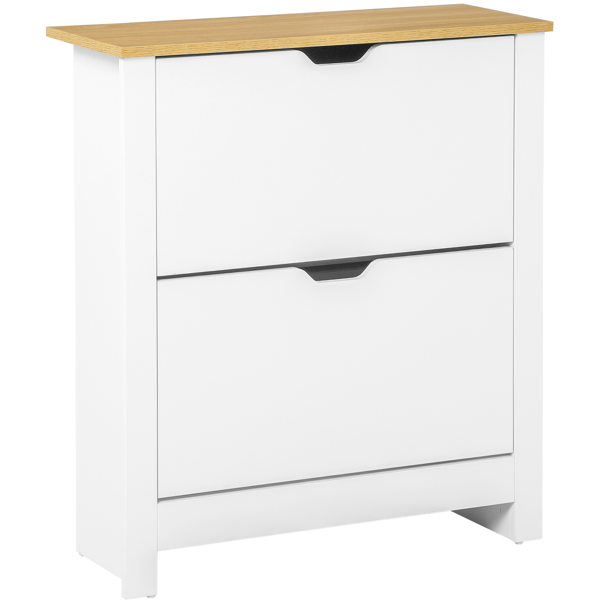 Schuhschrank Schruhregal Schuhaufbewahrung, 2 Fächer, 12 Paar Schuhe,  72 cm x 26 cm x 80 cm, Weiß + Braun