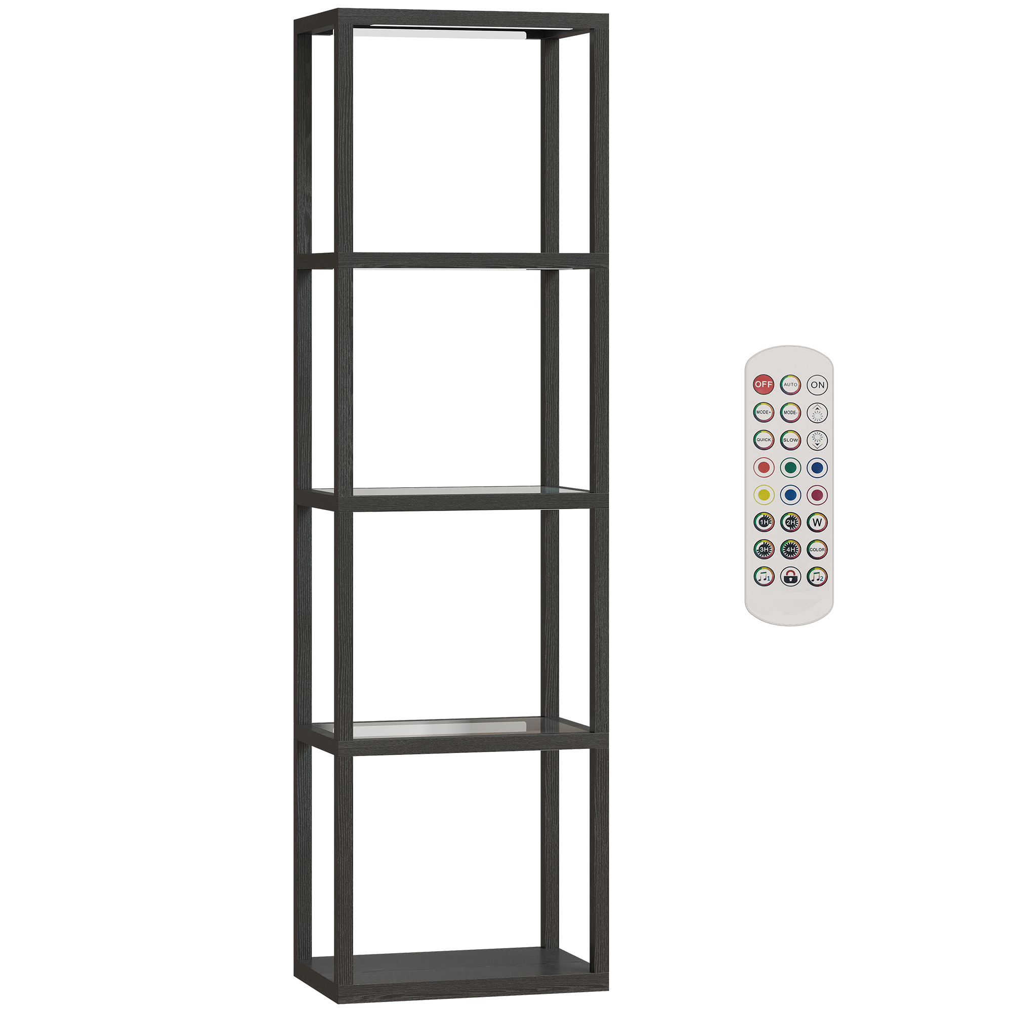 RGB Stehlampe mit Glasregalen, 4-Ebenen-LED-Stehleuchte mit Fernbedienung, Musiksynchronisation, Schwarz