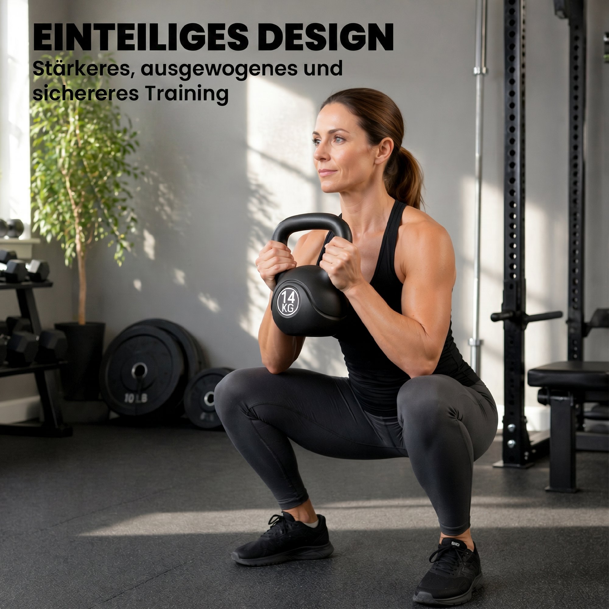 Kettlebell Kugelhantel 14 kg Gewicht-Hantel mit Sand befüllt für Anfänger Schwarz
