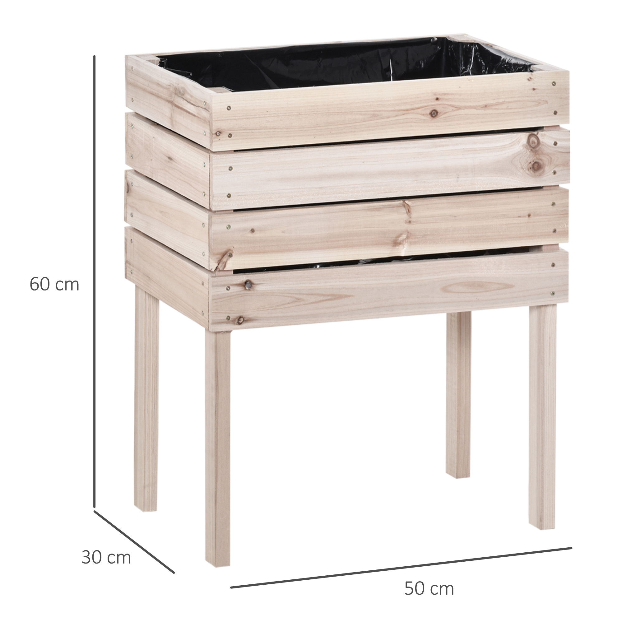 Hochbeet Blumenkasten Pflanzenkasten, wetterbeständig, Massivholz, 50 cm x 30 cm x 60 cm, Natur