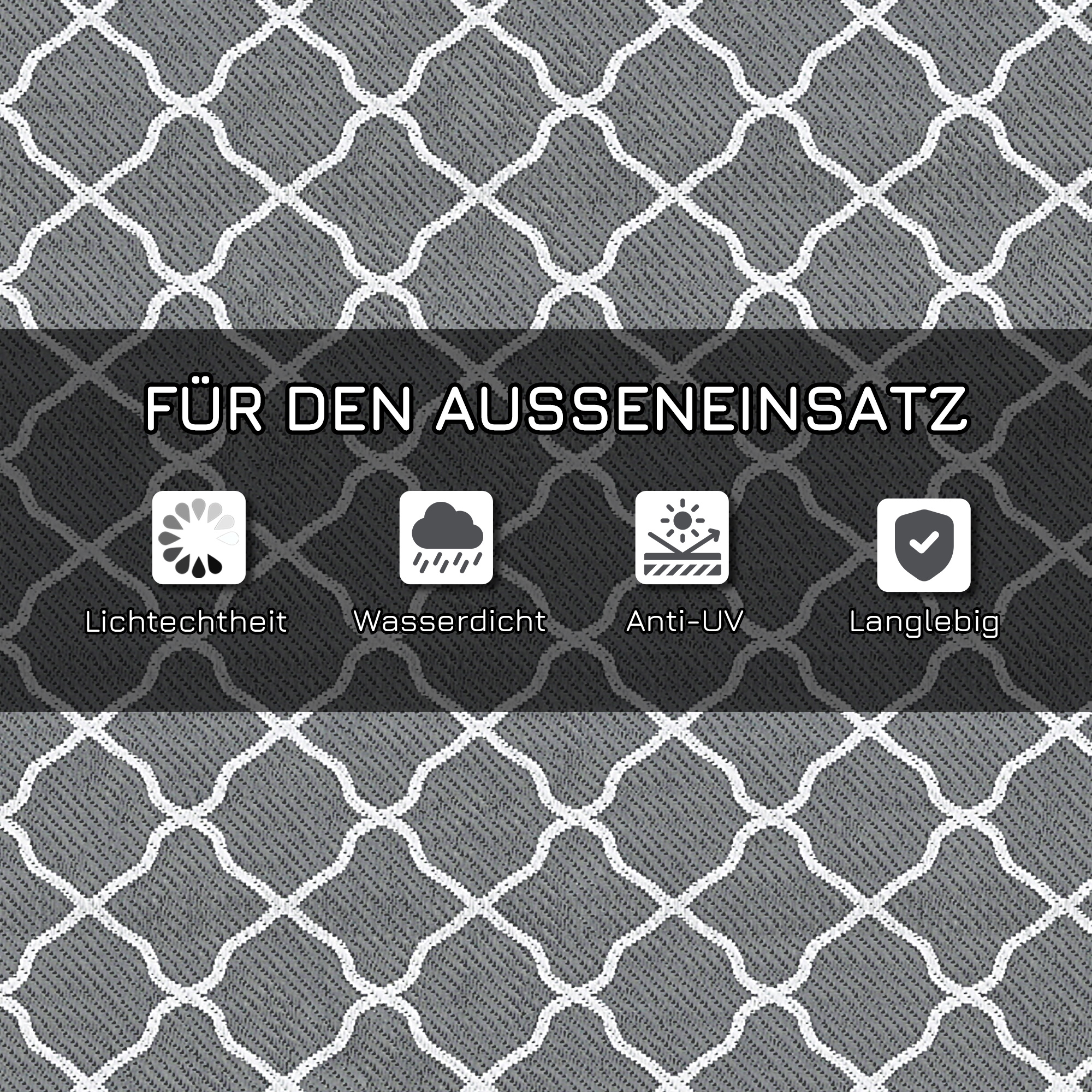 Outdoor Teppich robuster Wetterfest Outdoorteppich Carpet mit Netzmuster 182 x 274 cm Grau