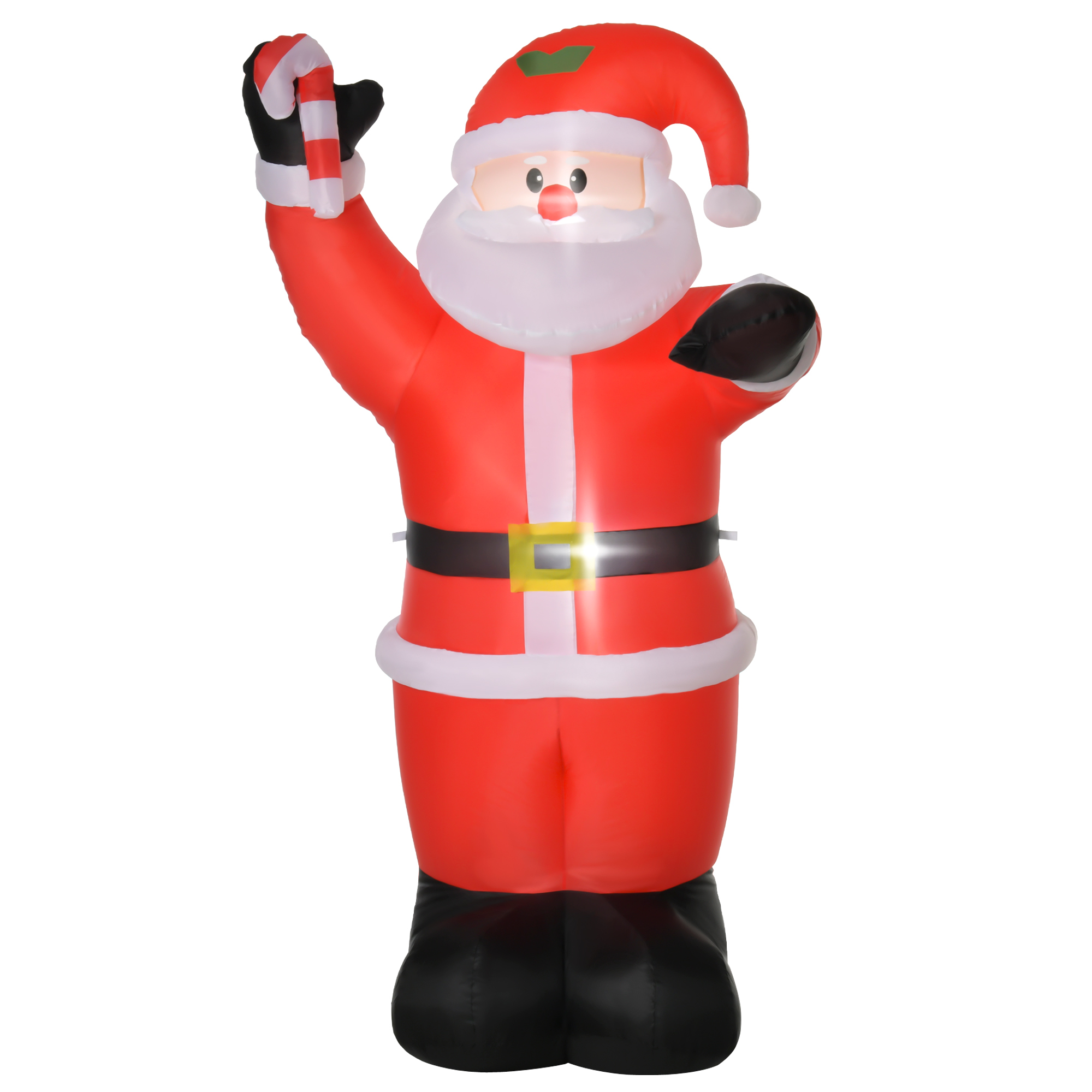 Aufblasbar Weihnachtsdeko, 2,4 m Weihnachtsmann mit LED-Beleuchtung, Zuckerstange