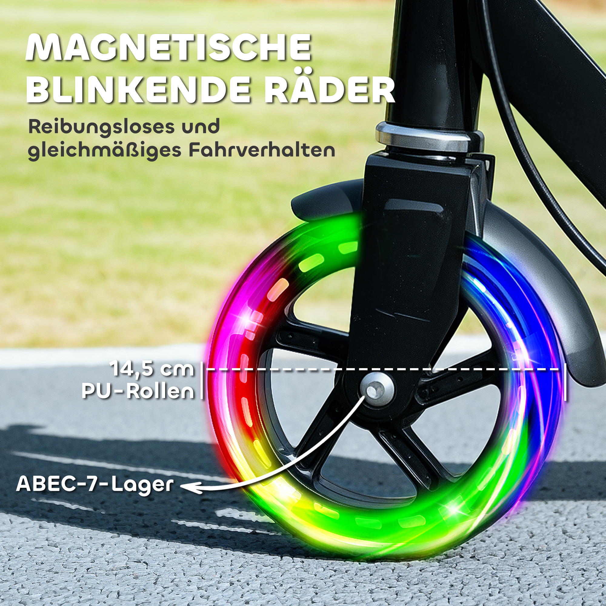 Kinderroller, Doppelte Bremsen, Metallrahmen, Fußstütze, faltbar, 3-8 Jahre, Schwarz