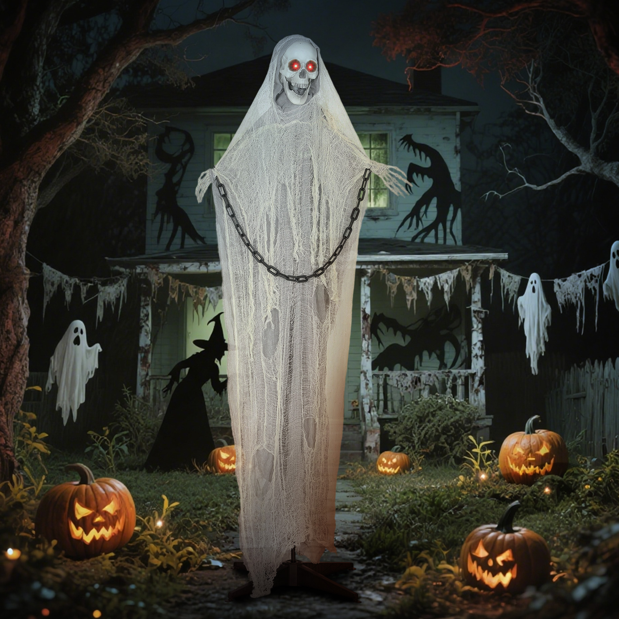 Halloween Deko Sensenmann Outdoor 183cm Animiert Sprechende Halloween Sensenmann mit Leuchtenden Augen gruseligem Sound Halloweendeko Halloween-Dekoration für Tür Garten Party Hof Spukhaus