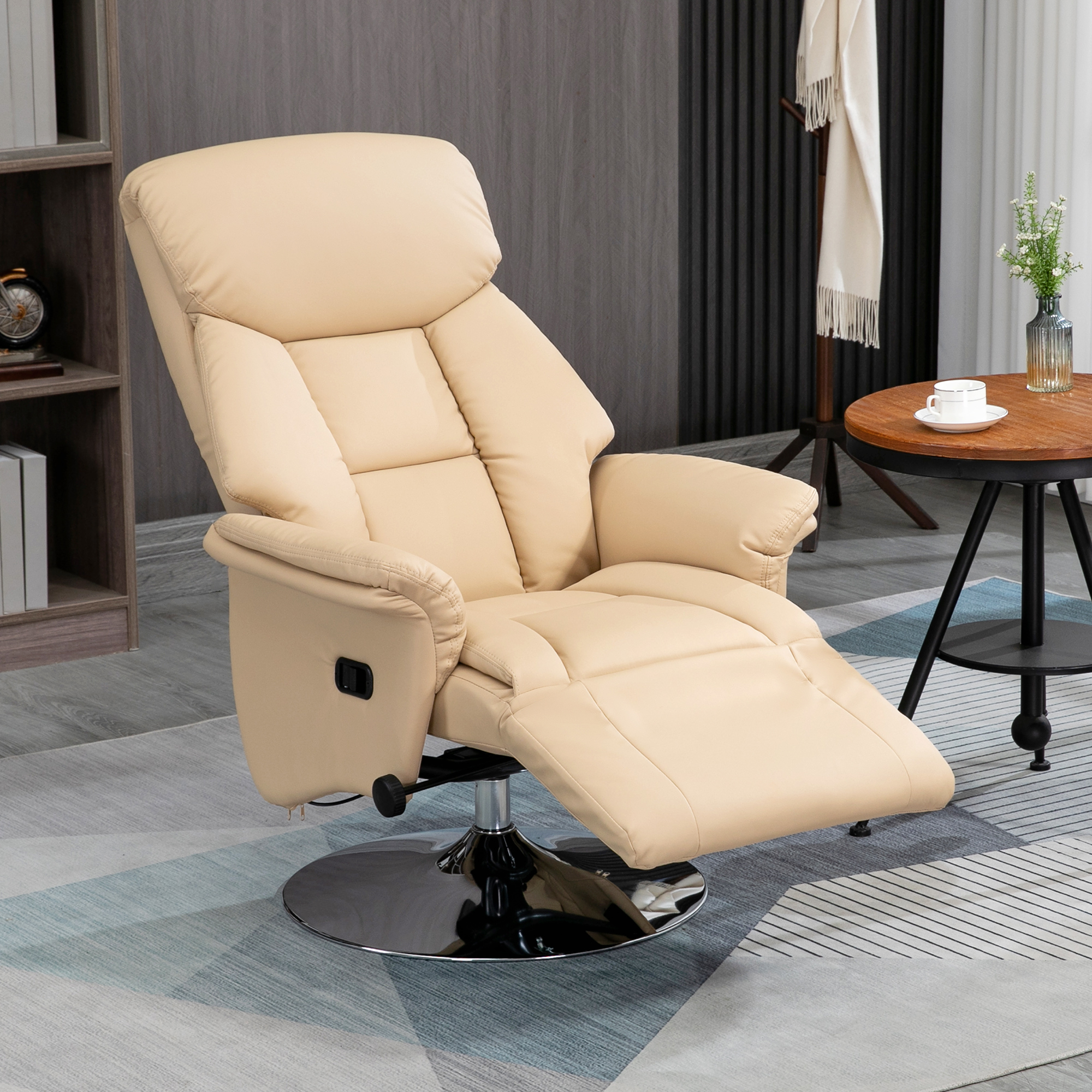 Relaxsessel, Liegefunktion, Lederoptik, Fußstütze, bis 150 kg, 78 x 80 x 109 cm, Beige