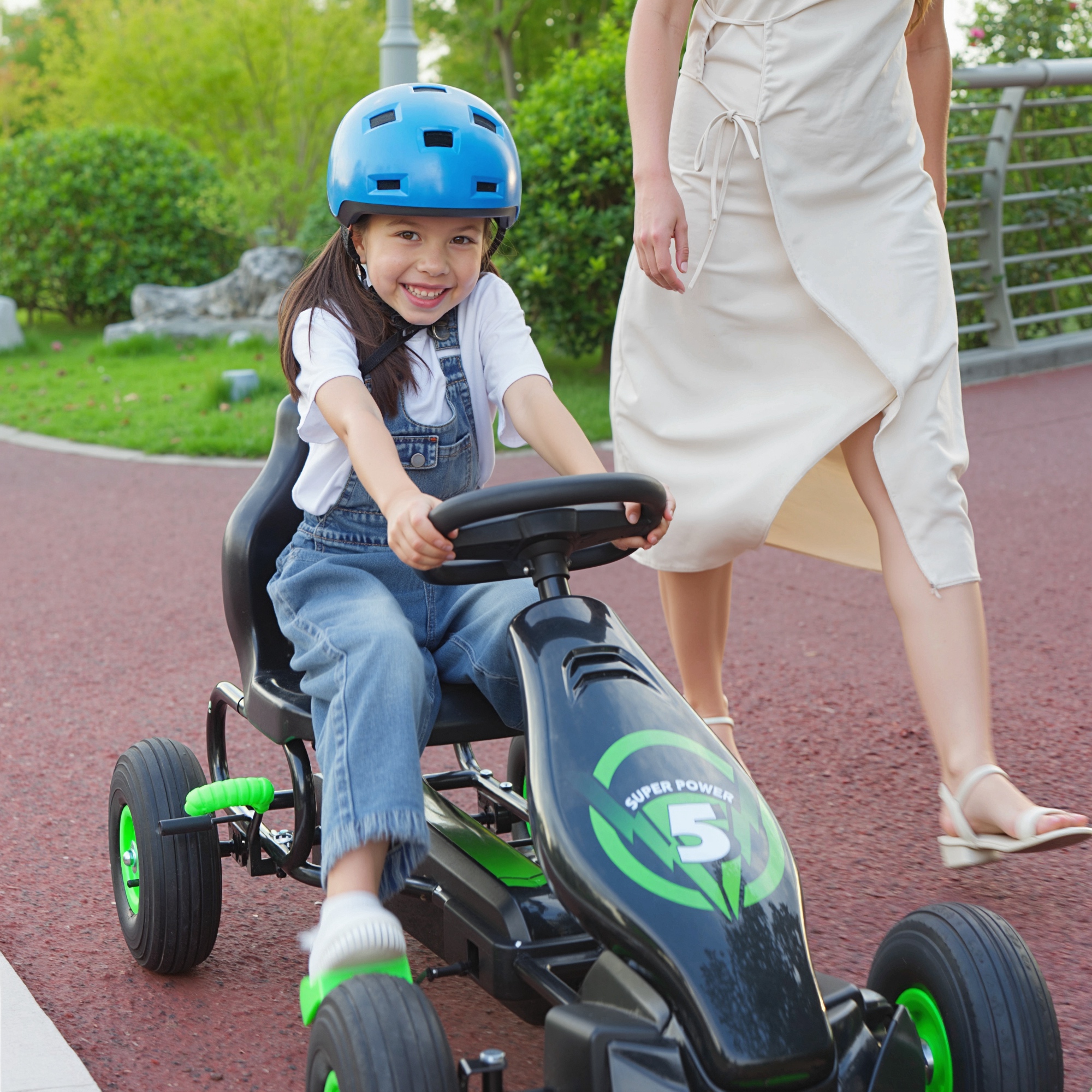 Kinder-Gokart, mit Pedalen, verstellbarem Sitz, In- und Outdoor, ab 5 Jahren, Grün+Schwarz, 121 x 58 x 61 cm