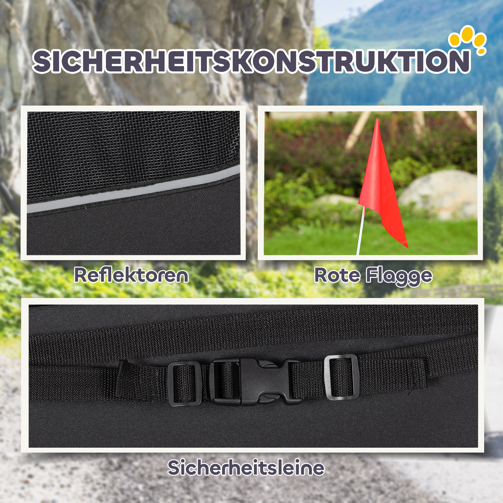 Hundeanhänger Faltbar mit Reflektoren Mesh-Fenster Rädern Tür Sicherheitsflagge für Hunde bis 20 kg 138x70x89 cm Blau