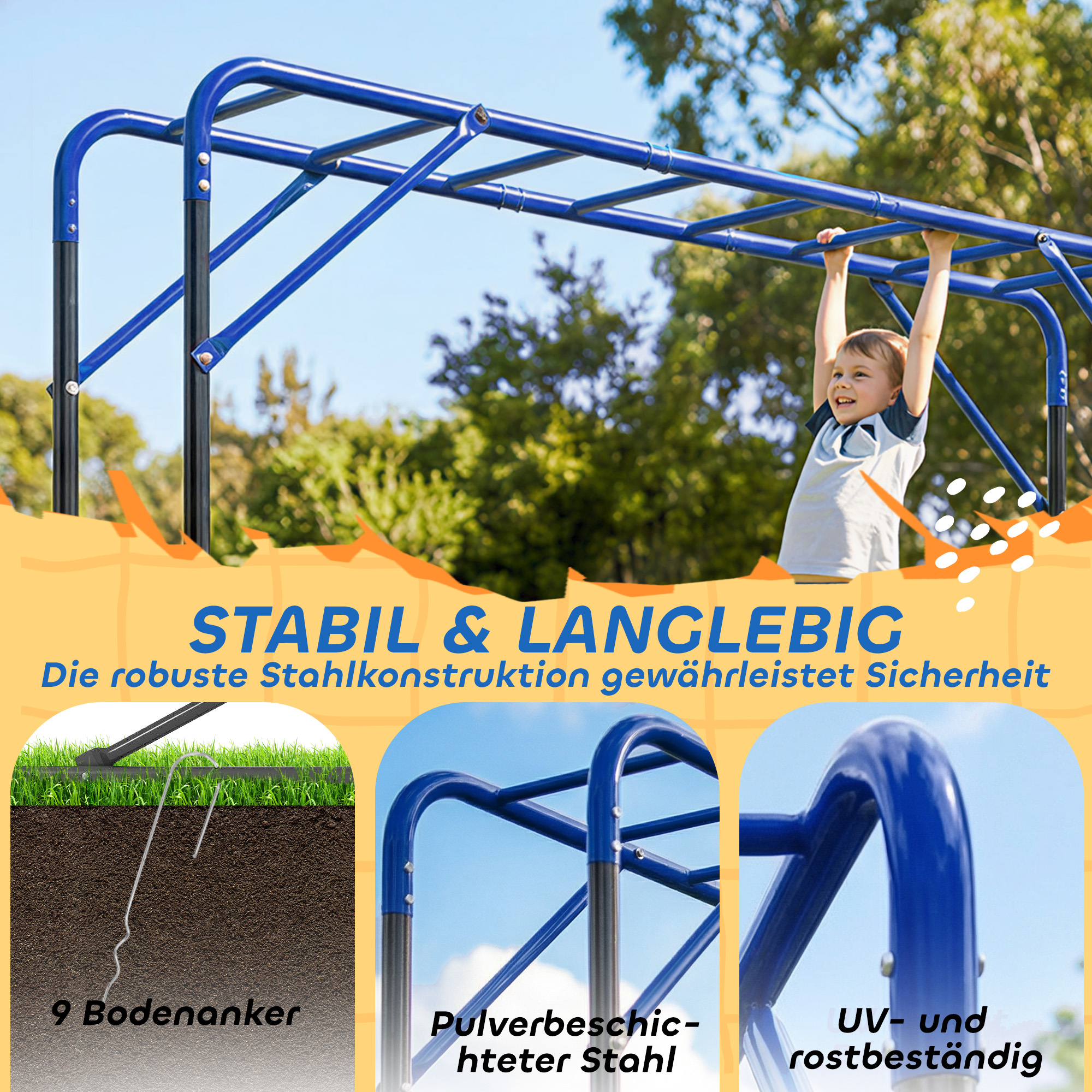 Klettergerüst Outdoor Kletterturm mit Turnstange Klimmzugstange für 3-8 Jahre Kinder bis 150kg 250x190x180 cm Schwarz