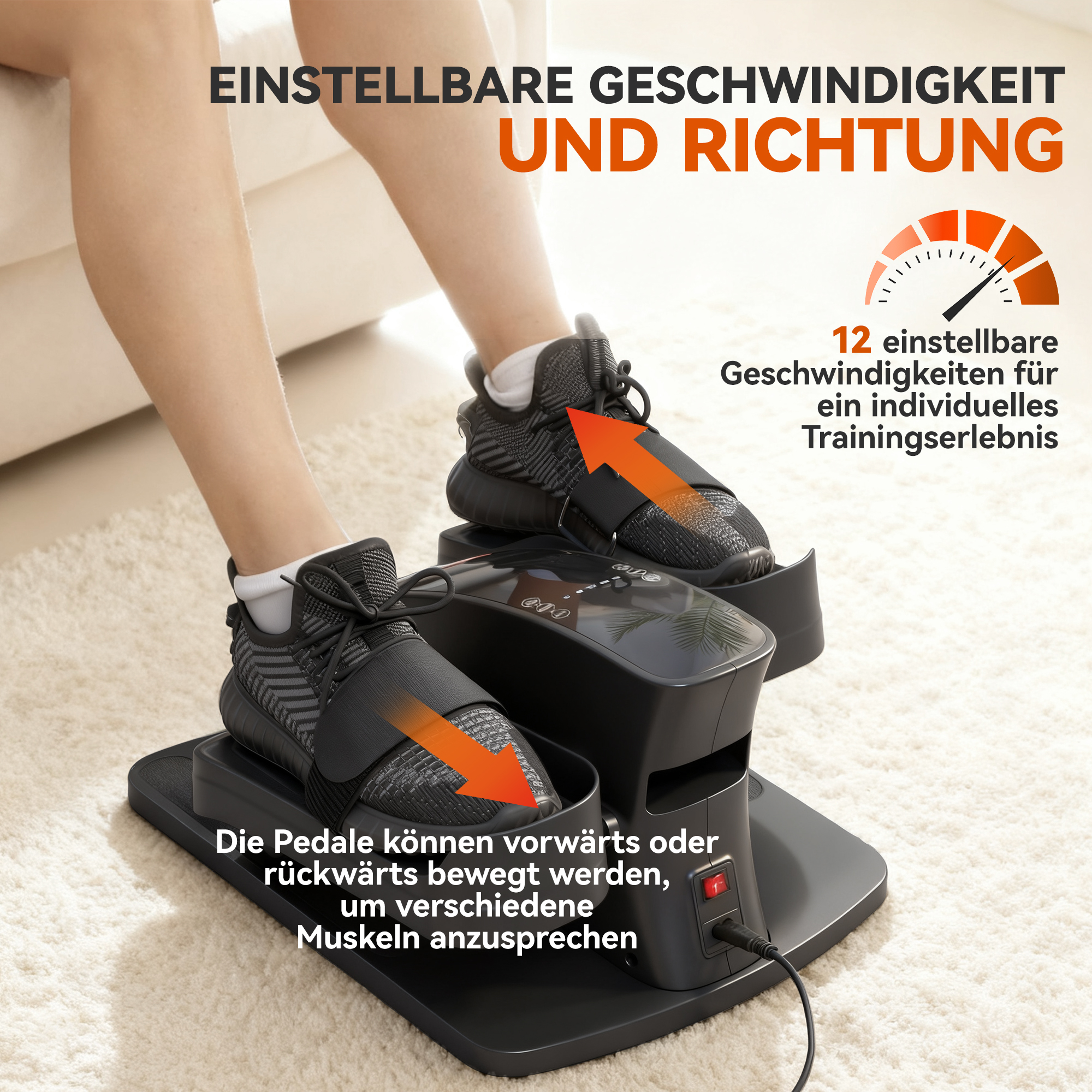 Mini-Pedaltrainer, 12 Geschwindigkeiten, LED-Display, Fernbedienung, rutschfest, tragbar, Metall, Kunststoff, Schwarz