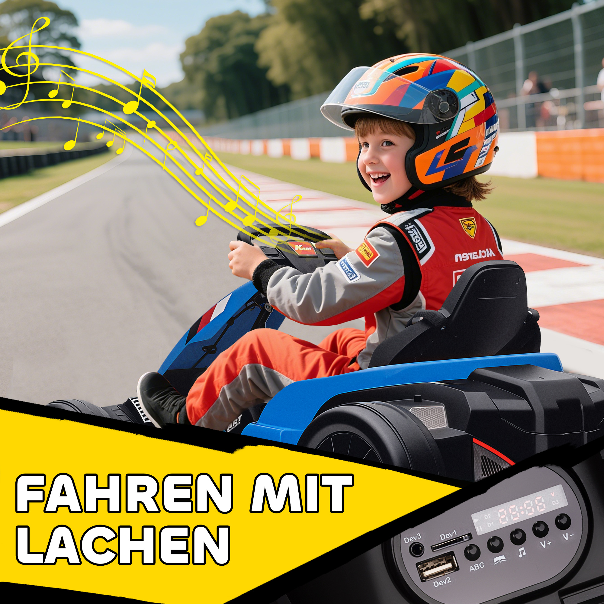 24V elektrisches Go-Kart, Drift-Modus, verstellbarer Sitz, 5-Punkt-Sicherheitsgurt, Musikfunktion, Hupe, 6-12 Jahre Blau