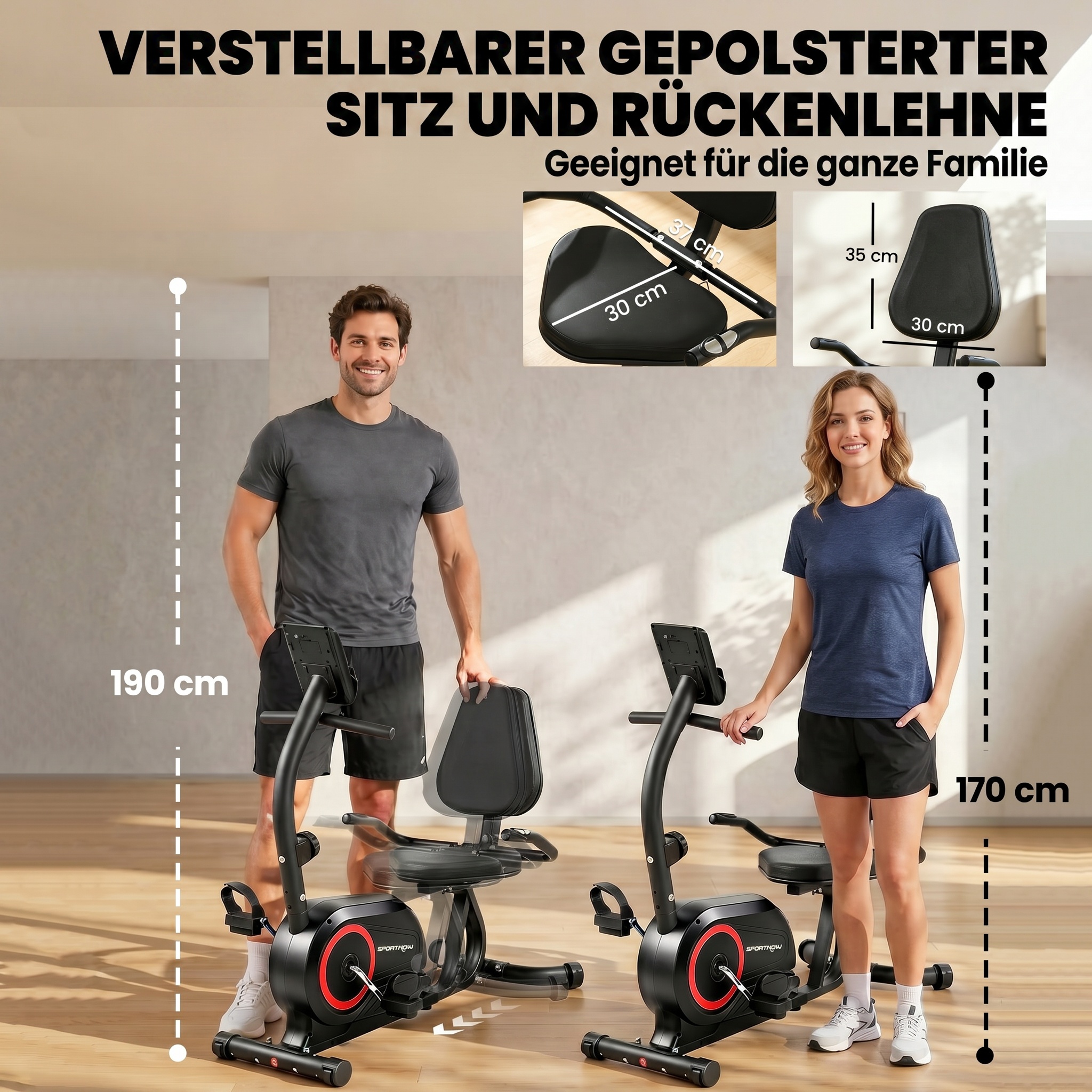 Liegeergometer für Zuhause mit 8 verstellbar Widerstandsstufe Magnetbremse APP Pulssensor LCD-Display Fußriemen