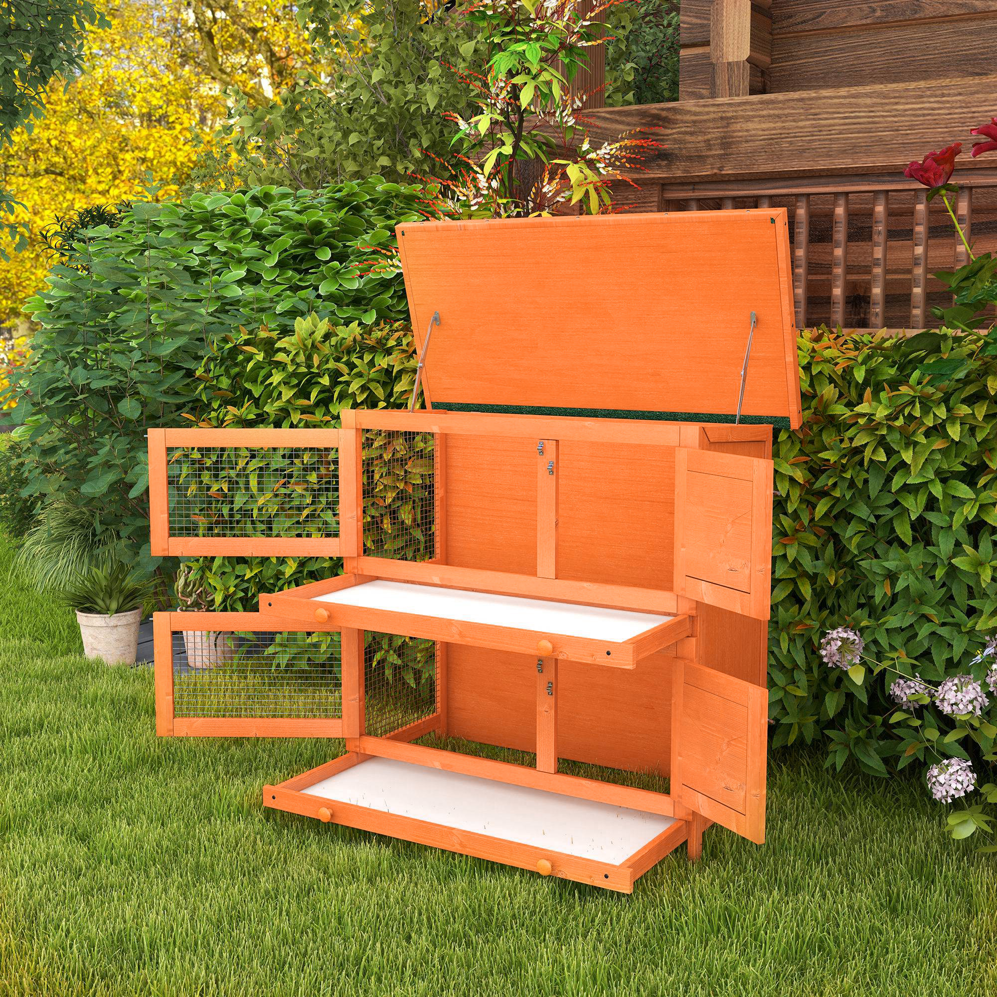 Kleintierstall 2 Ebenen wetterbeständig Tannenholz Grün + Natur