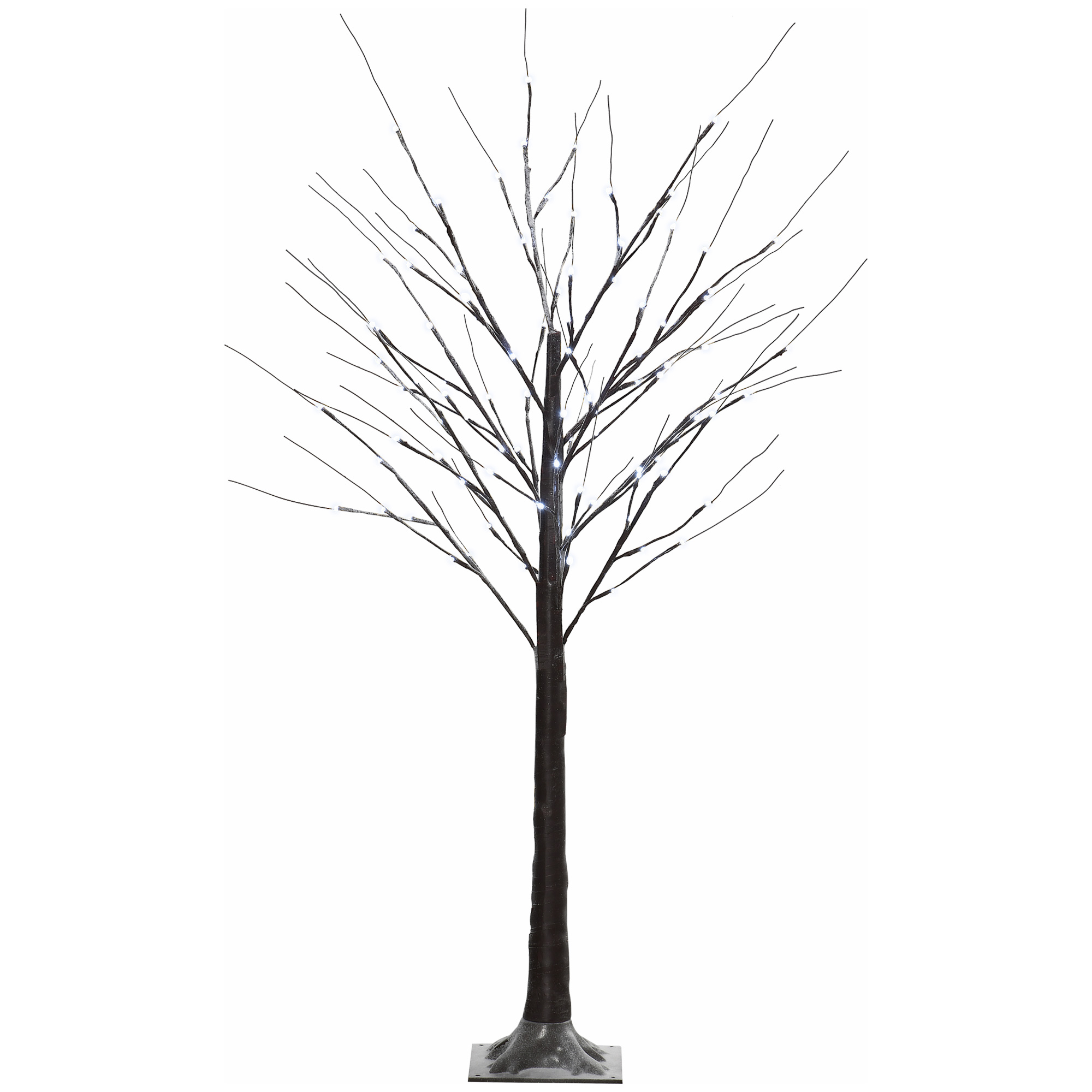 künstliche Birke mit LED-Beleuchtung, 96 kaltweiße Mikro-LEDs, 150 cm, Braun