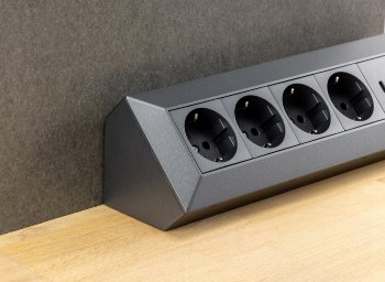 4-fach Steckdosenblock, USB-A+C, anthraz / 250V~/ 16A, Aufbaumontage, USB 3,1A, PD