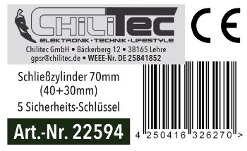 Schließzylinder 70mm (40+30mm) / Profil-Zylinder, 5 Sicherheits-Schlüssel