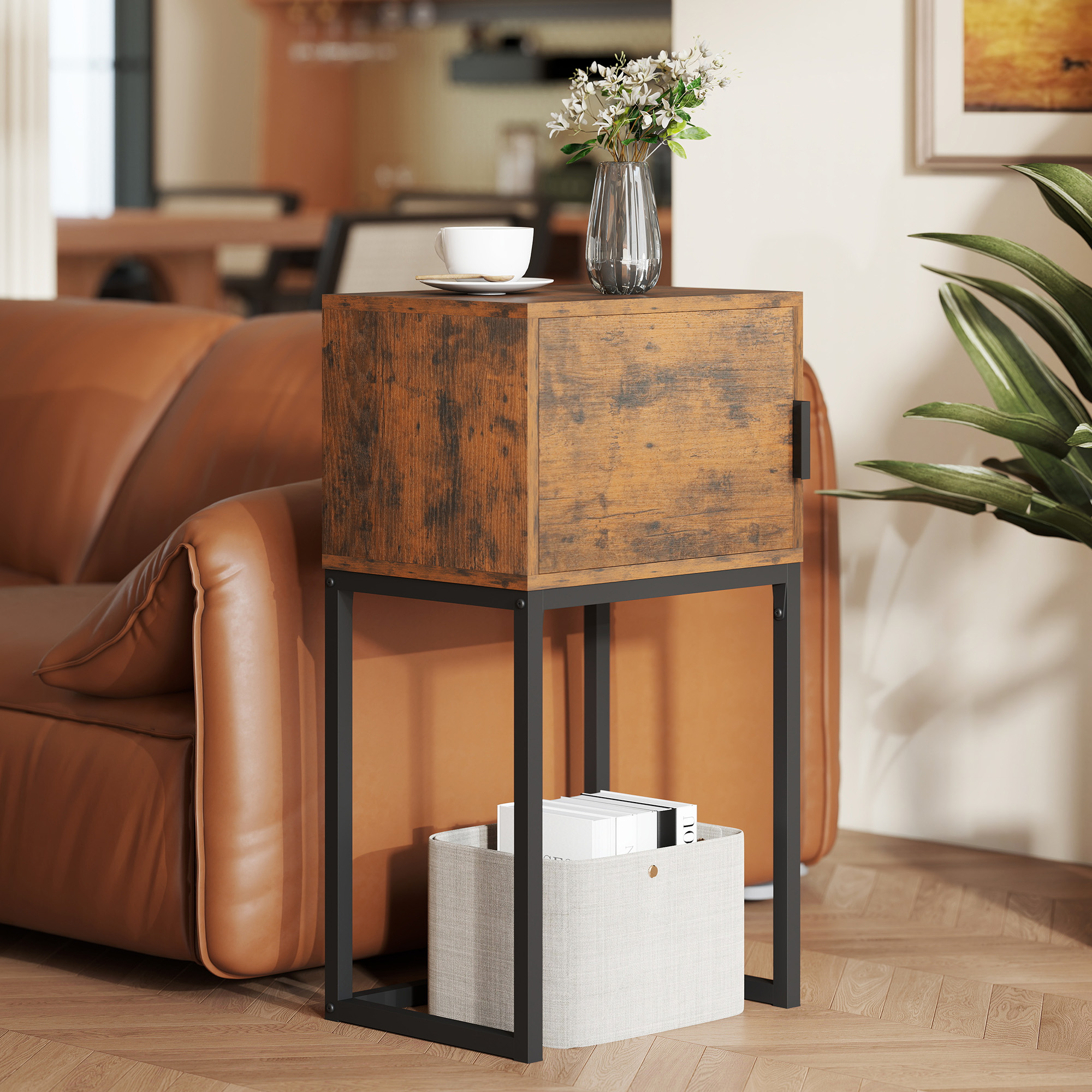 Konsolentisch Schmal, Schrank, Industrie-Design, Wohnzimmer Flur, 40x30x76cm, Rustikal-Braun