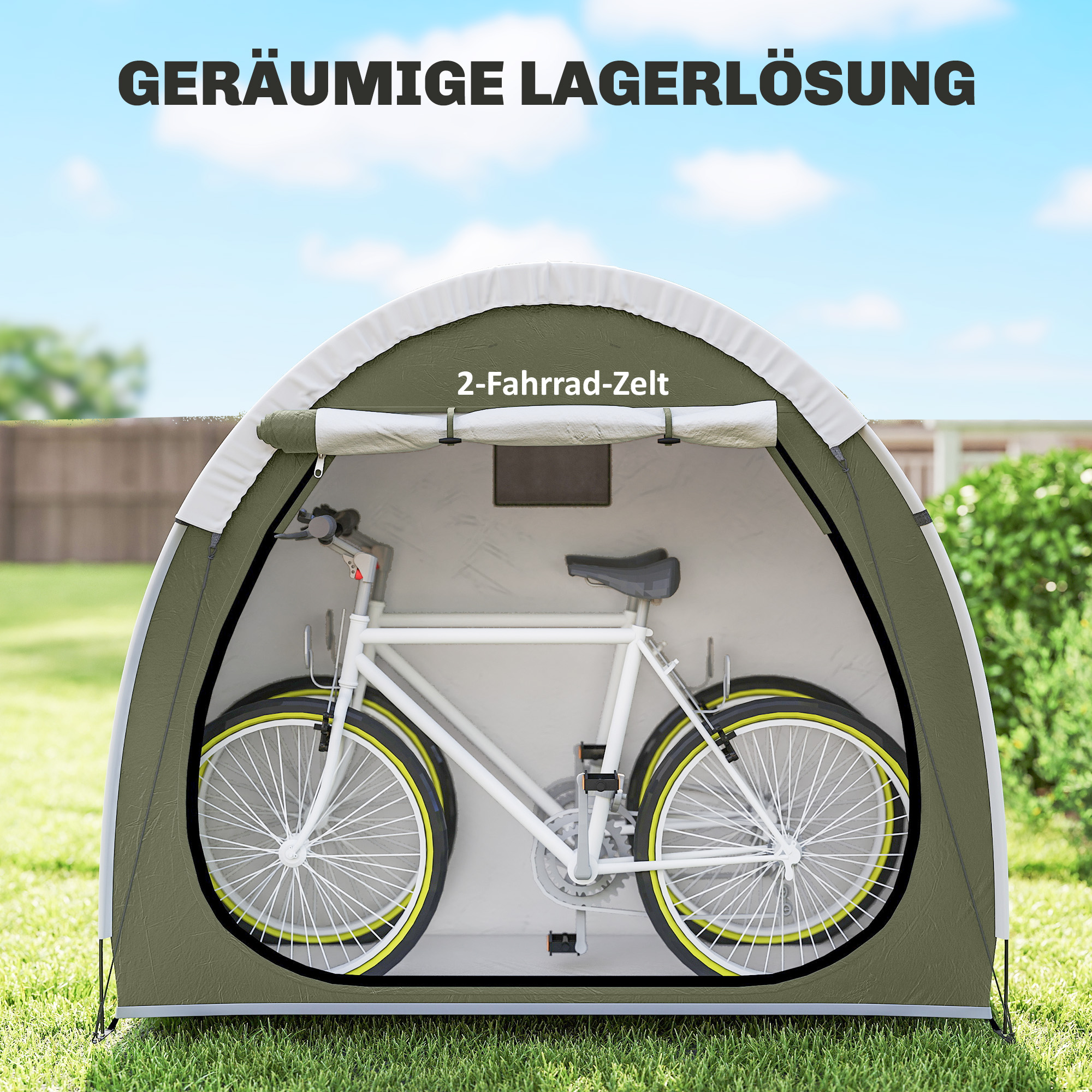 Fahrradzelt für 2 Fahrräder Fahhrradgarage mit Belüftung UPF50+ Wasserdicht 210D Oxford 200 x 80 x 170 cm