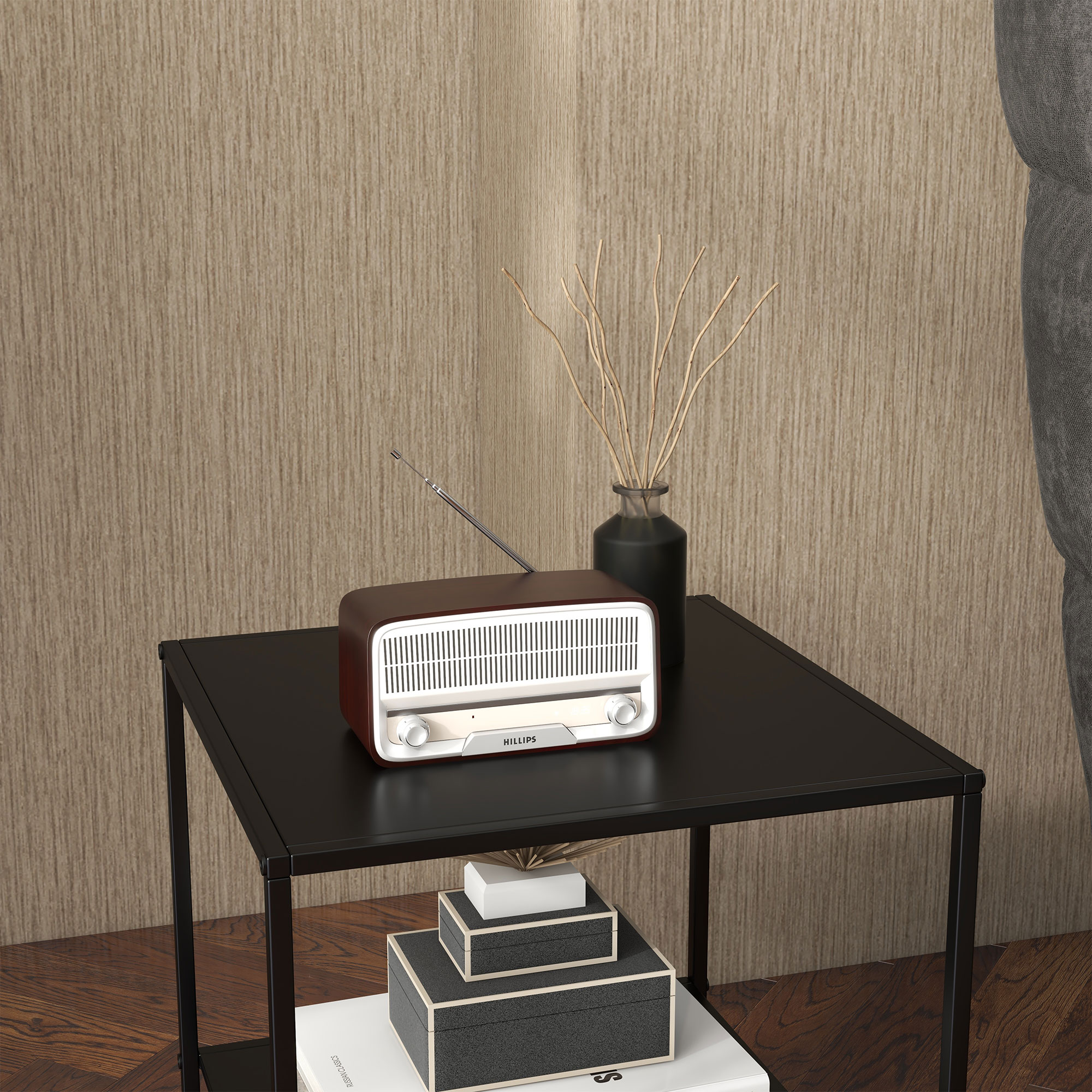 Beistelltisch im Industriedesign Couchtisch Nachttisch, 1 Ablage, Schwarz