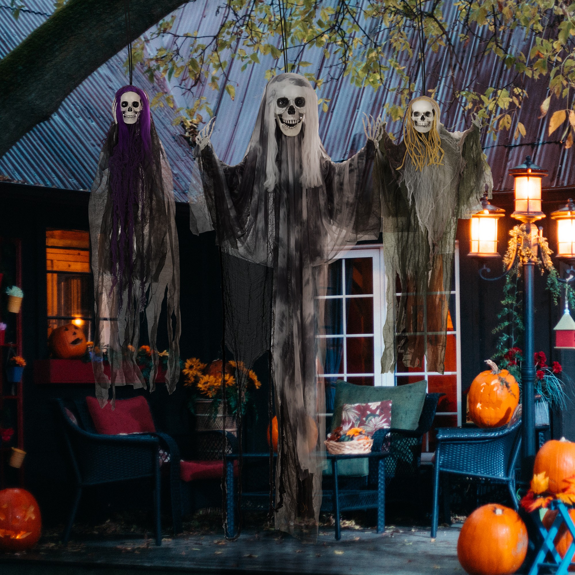 hängende Skelett-Geister, 3er Set, Halloweendeko, verstellbare Arme, 90/110/200cm