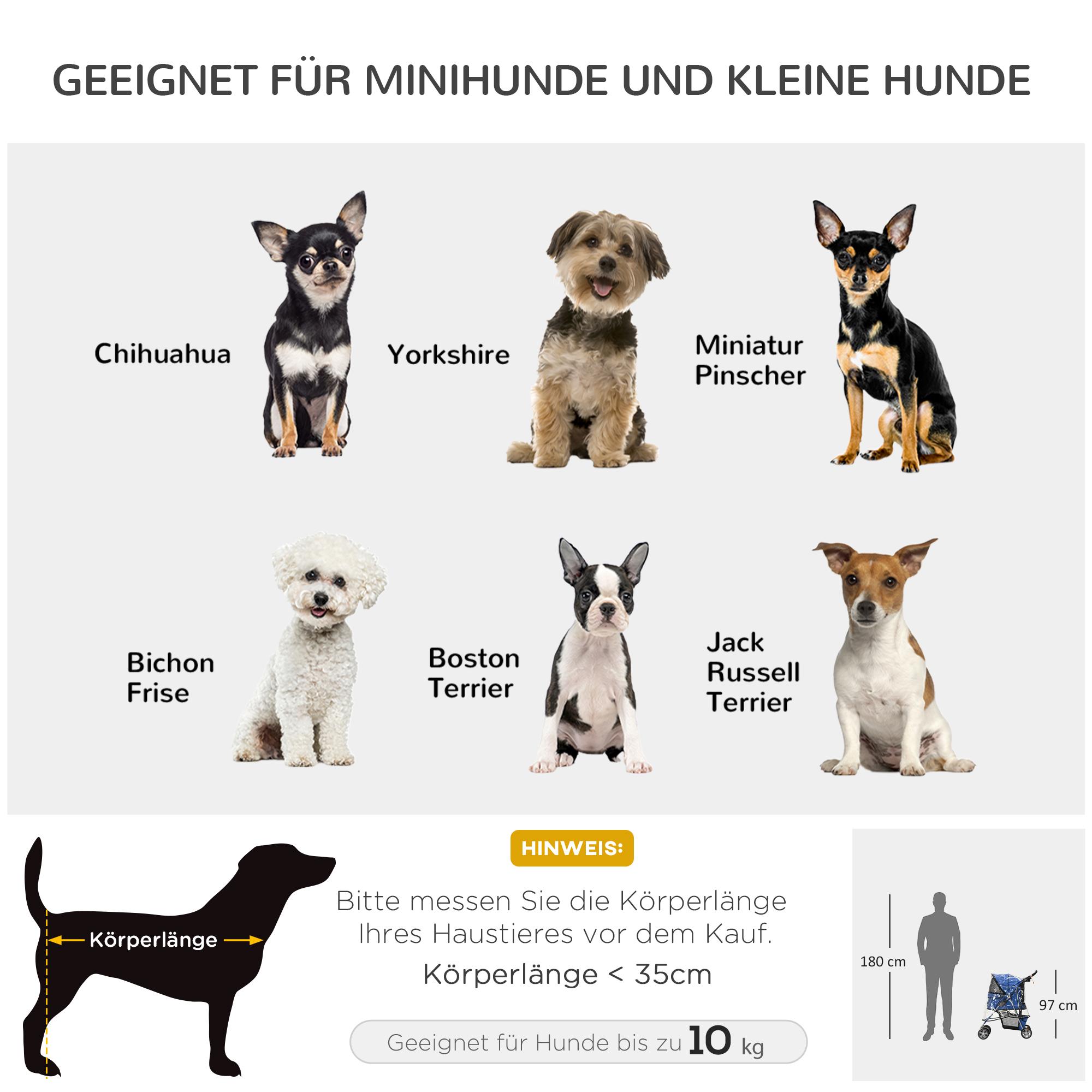 Hundebuggy Hundewagen bis 10 kg Klappbar Regenschutz Bodenkorb 2 Becherhalter 75 cm x 45 cm x 97 cm, Blau