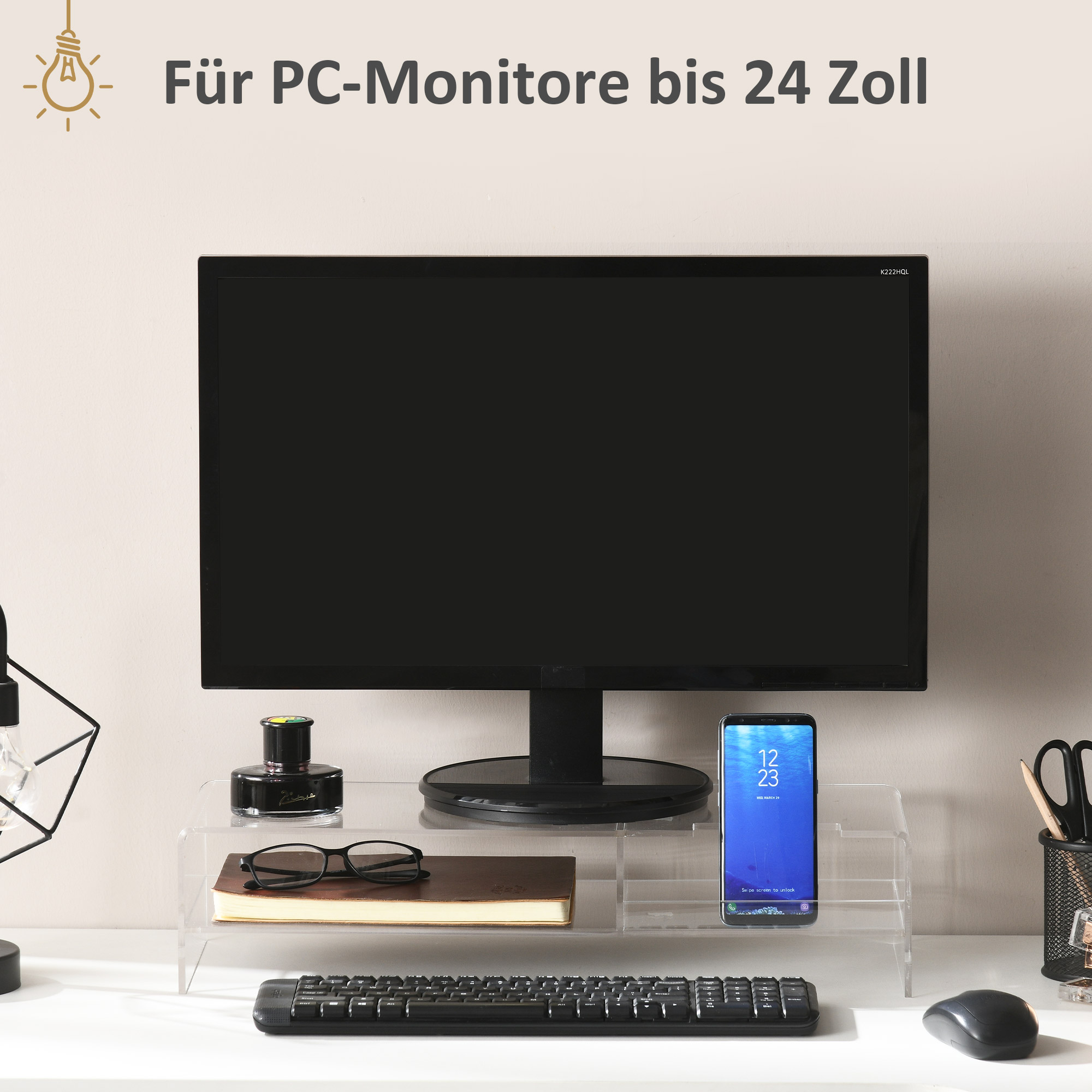 Monitorständer mit Tastaturfach, transparent, für Monitore bis 24 Zoll, 2 Etagen, Acryl, 50,8 x 19 x 12 cm