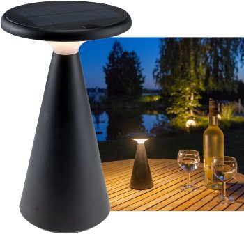 LED Solar-Tischleuchte "Foco Sol", 2700K, IP44, dimmbar, 20cm, matt schwarz LED Solar-Tischleuchte "Foco Sol", 2700K, IP44, dimmbar, 20cm, matt schwarz