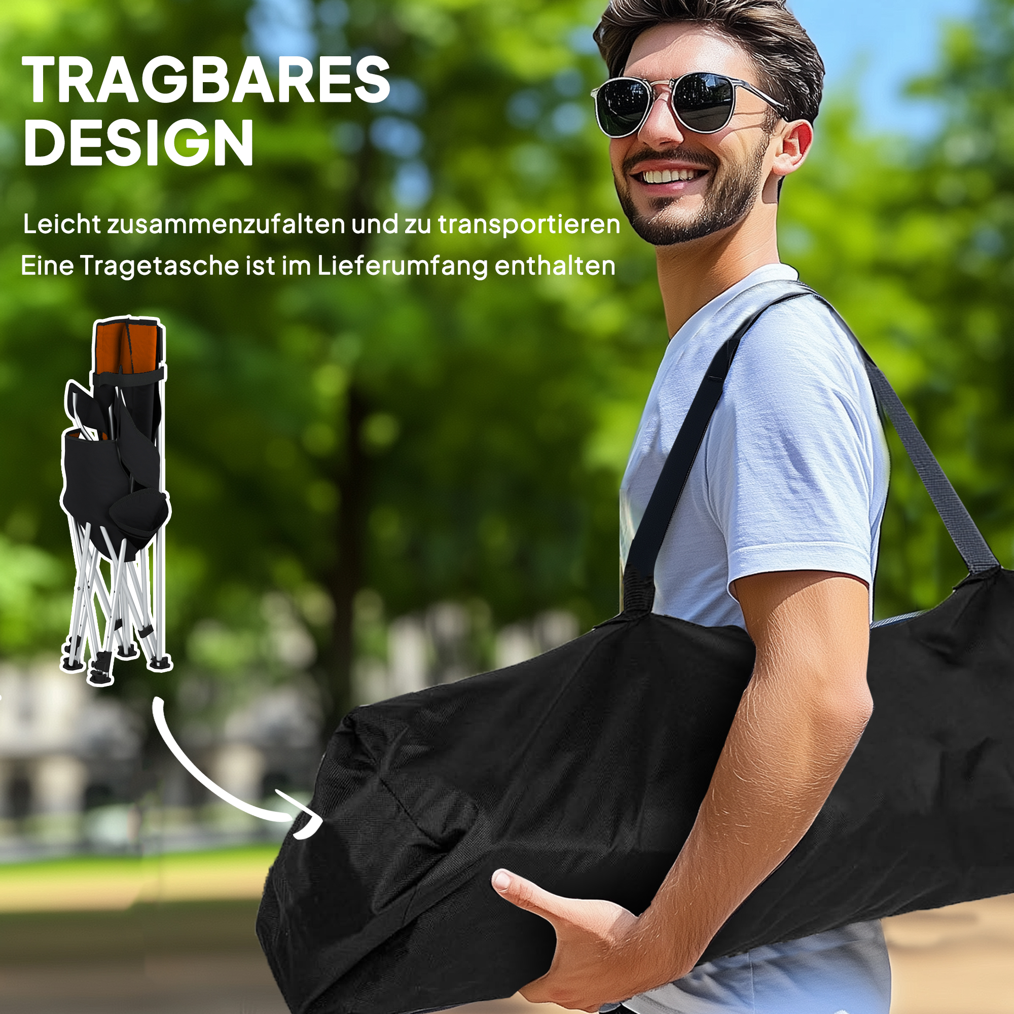 2er Set Campingstuhl faltbar Angelstuhl mit abnehmbar Fußstütze Getränkehalter belastbar 120 kg Orange