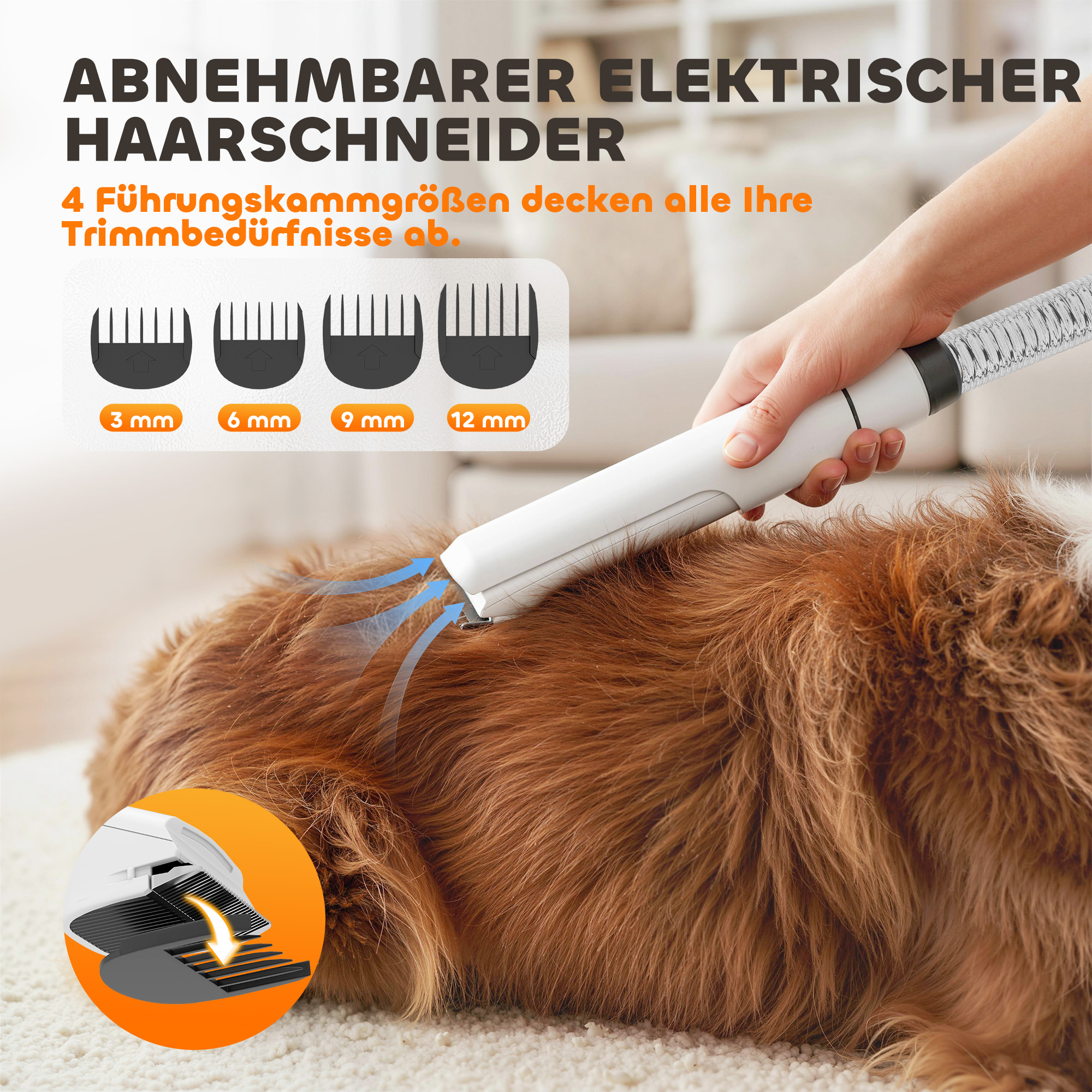 Hundeschermaschine mit Staubsauger leise Schermaschine mit 5 Pflegewerkzeugen für Hunde Katzen Haustiere Weiß