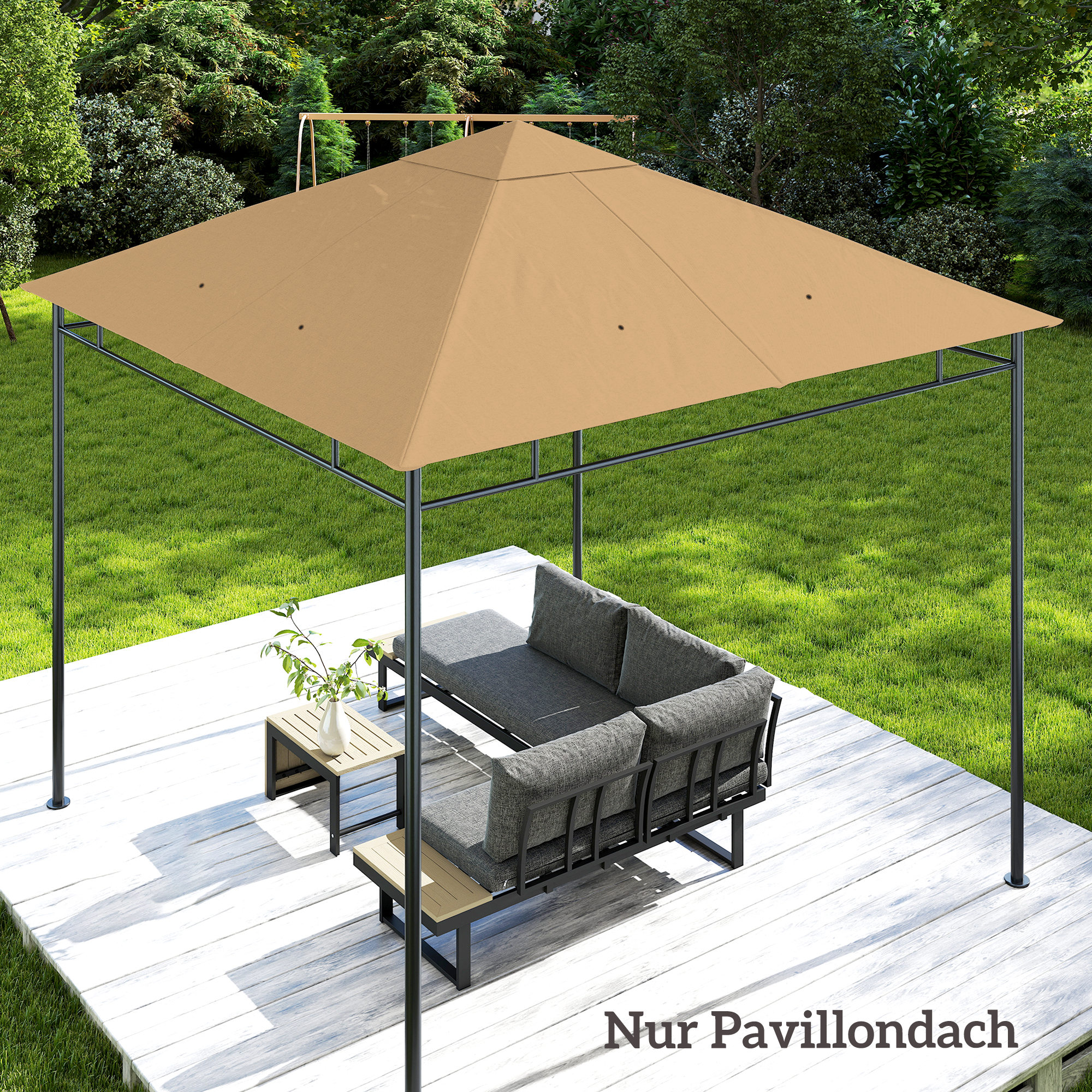 Ersatzdach für Gartenpavillon, Polyester, 2,98 x 2,95 m, Beige
