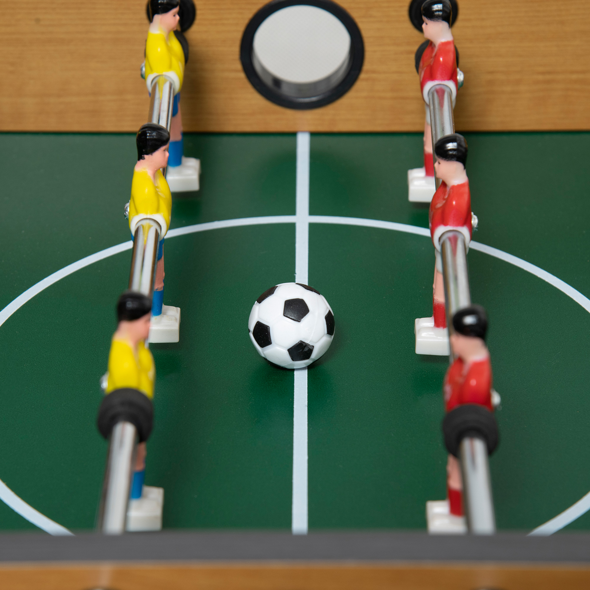 Tischfußball-Set, Kicker-Tisch, kompakte Holzstruktur, 2 Bälle, Scoreboards, Braun